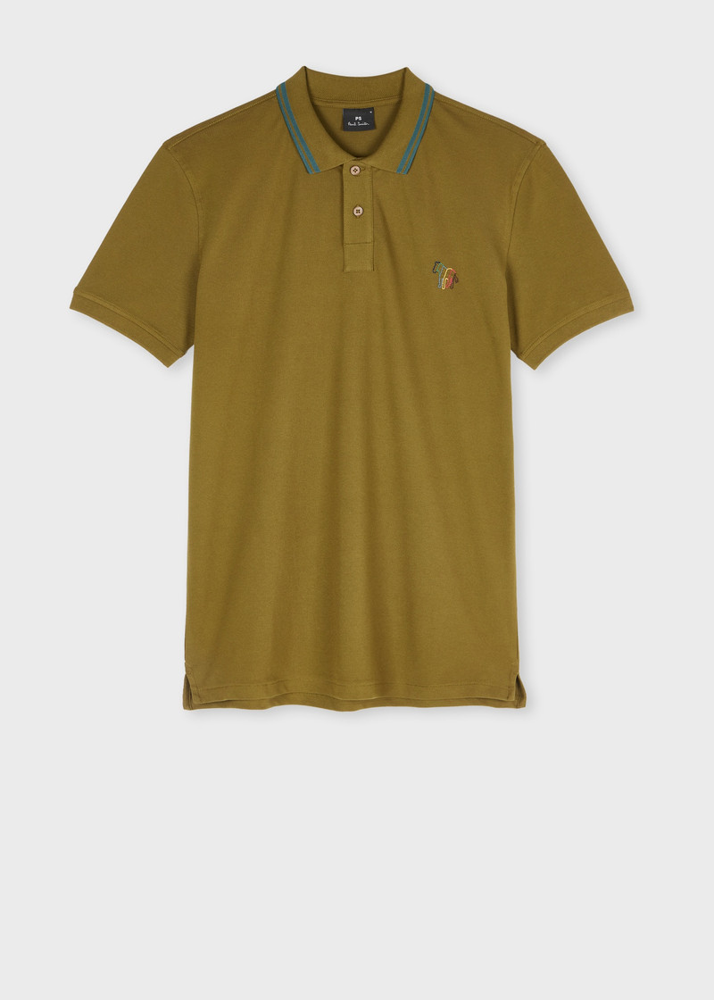 Khaki Stretch-Cotton 'Broad Stripe Zebra' Polo Shirt 1