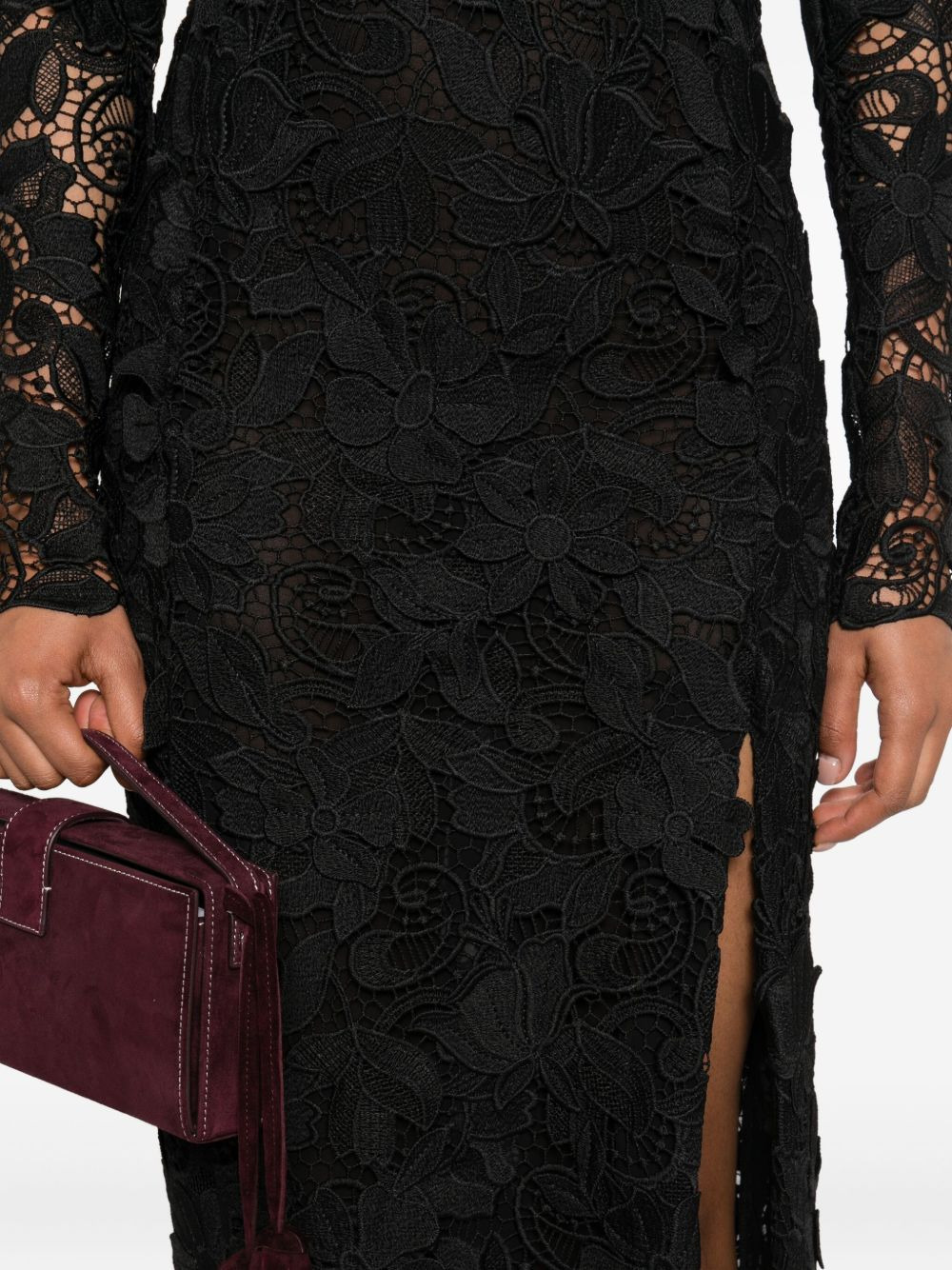 floral-lace long-sleeves midi party dress - 5