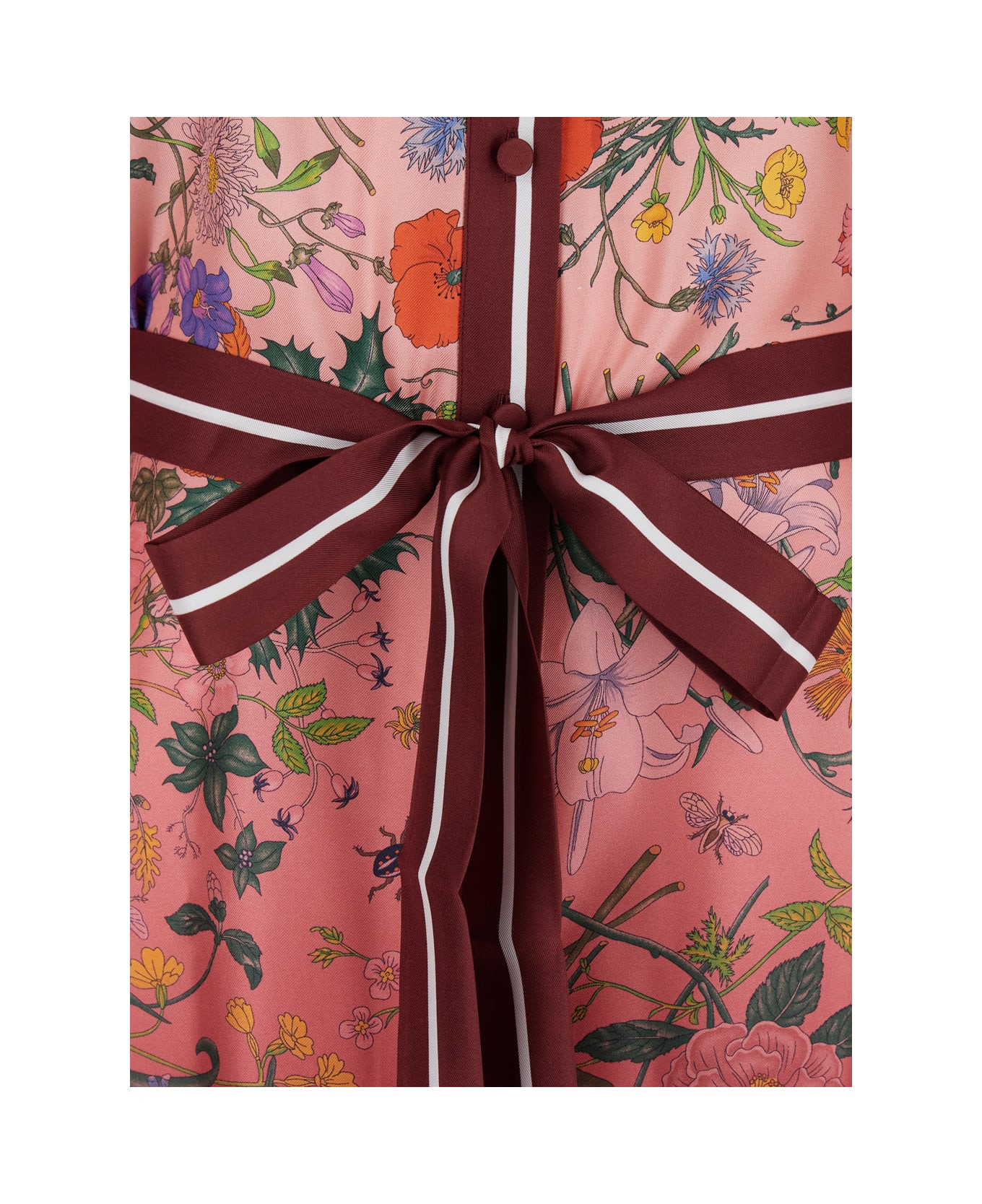 Bordeaux Gradient Dress With Removable Belt And All-over Flora Print In Silk Woman - 3