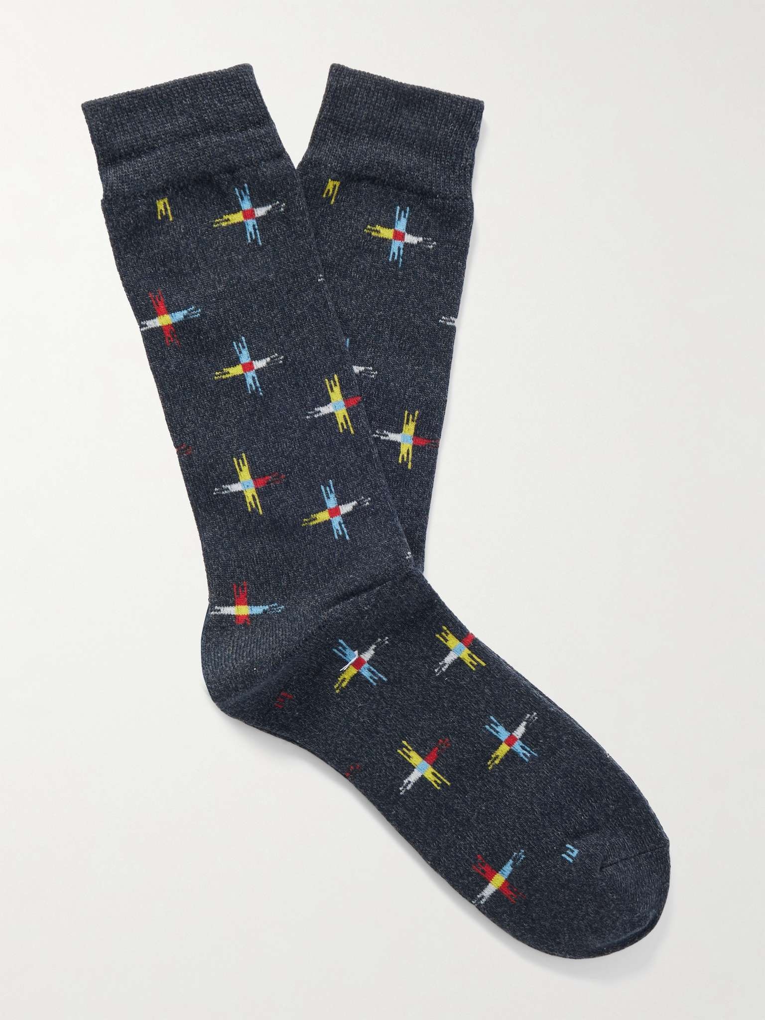 Sun Cross Crew Jacquard-Knit Cotton-Blend Socks - 1