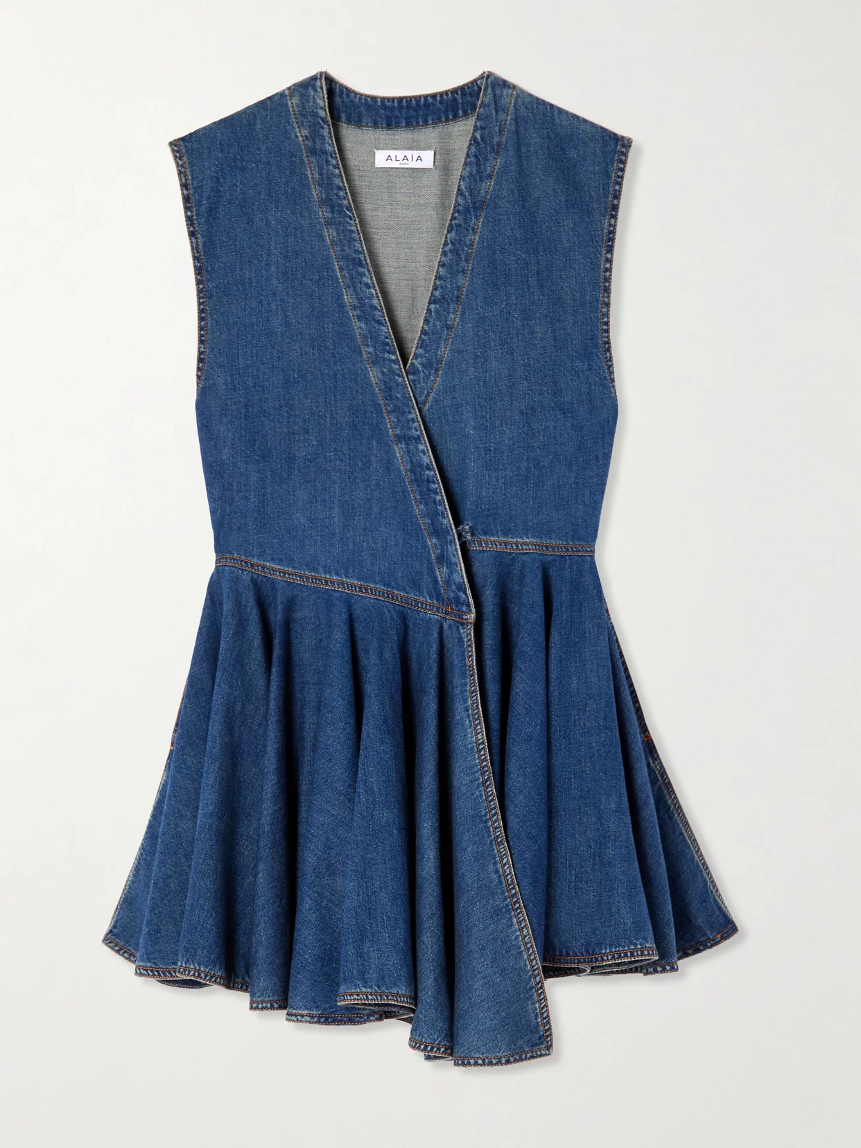 Asymmetric Wrap-effect Denim Mini Dress - 1