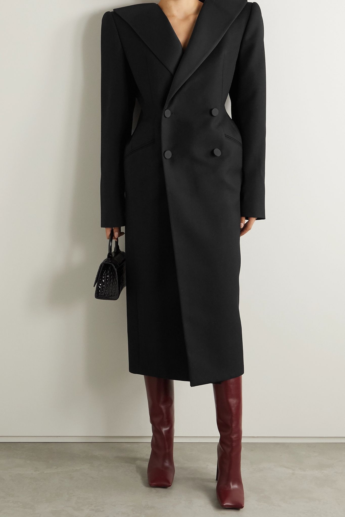 Satin-trimmed wool-twill coat - 2