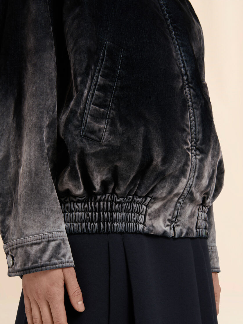 BLACK FLOCKED DENIM BOMBER JACKET - 5