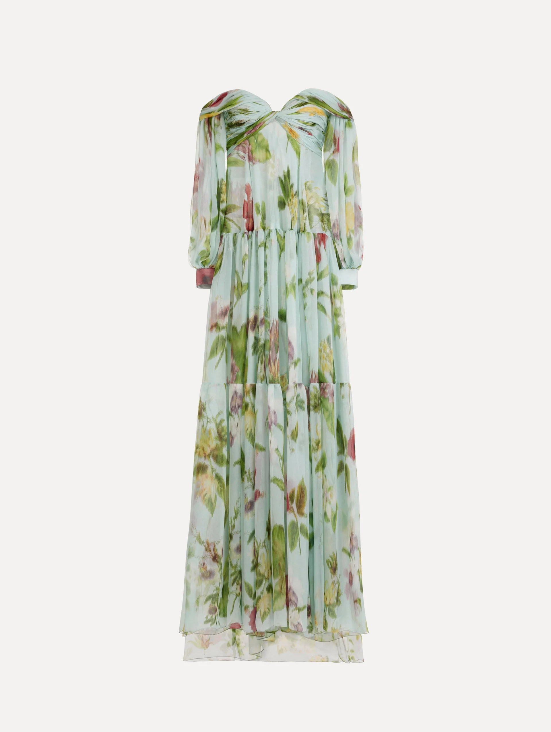 CHINÉ DOMINICAN MIXED-FLORAL CHIFFON SWEETHEART GOWN - 1