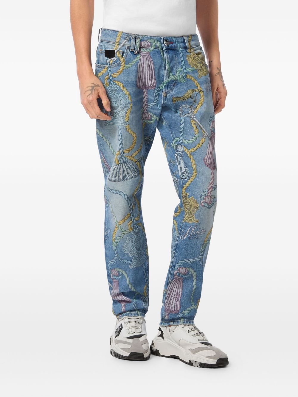 tassel-print jeans - 2