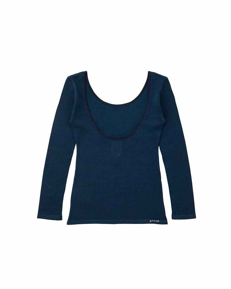 ROUND NECK L/S KNIT W NAVY - 2