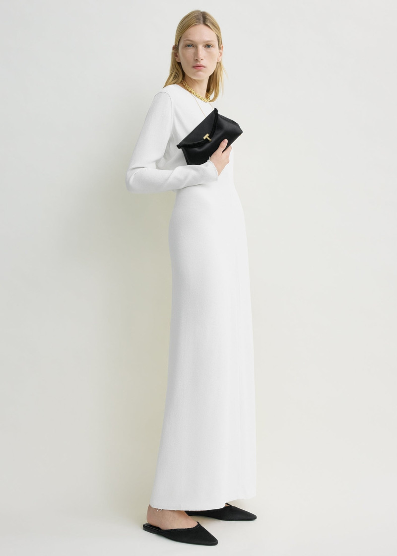 TOTEME Mini T-lock frayed satin clutch black outlook