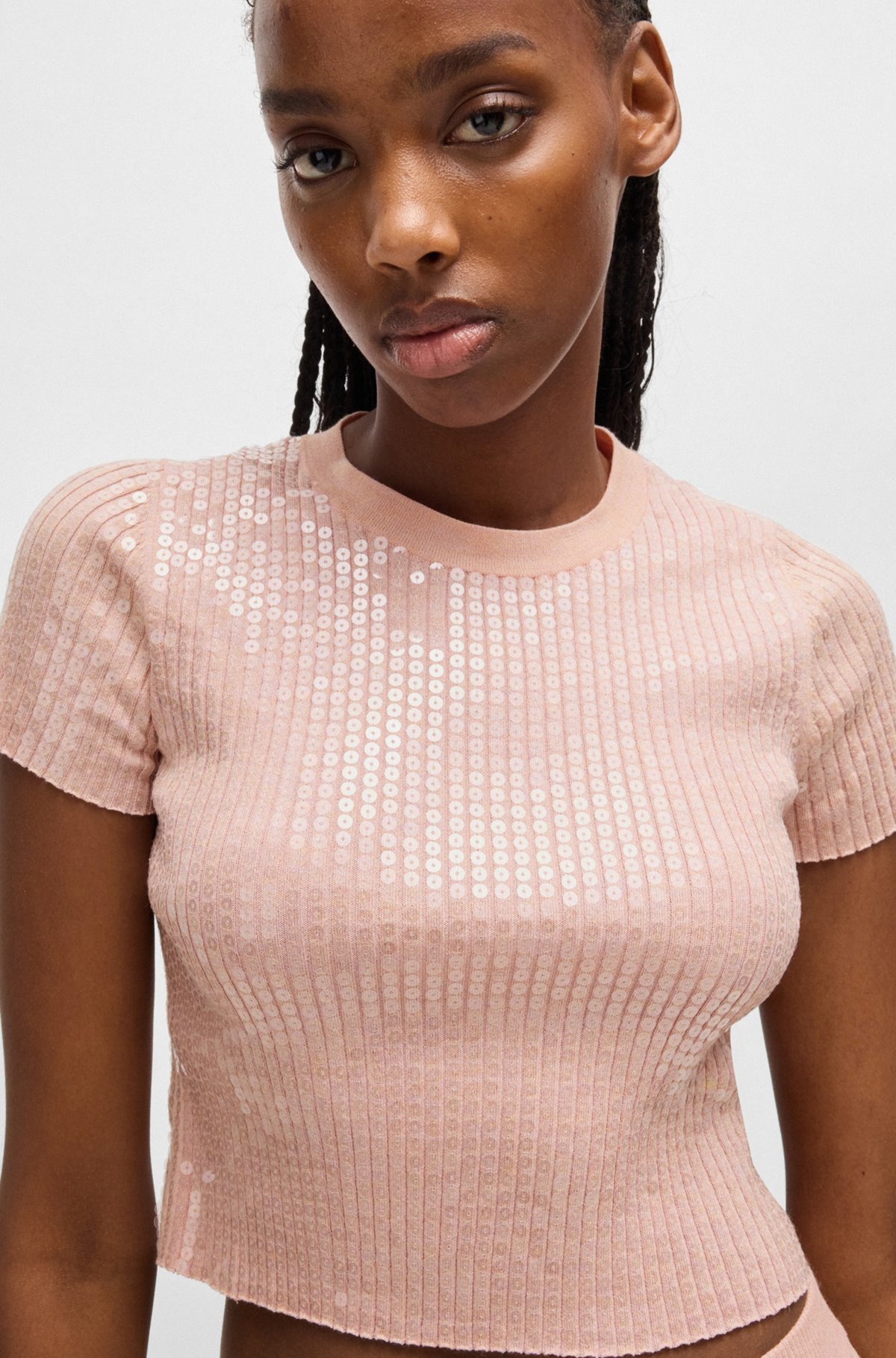 RIBBED SWEATER WITH TRANSPARENT SEQUINS IN SLIM FIT - 5