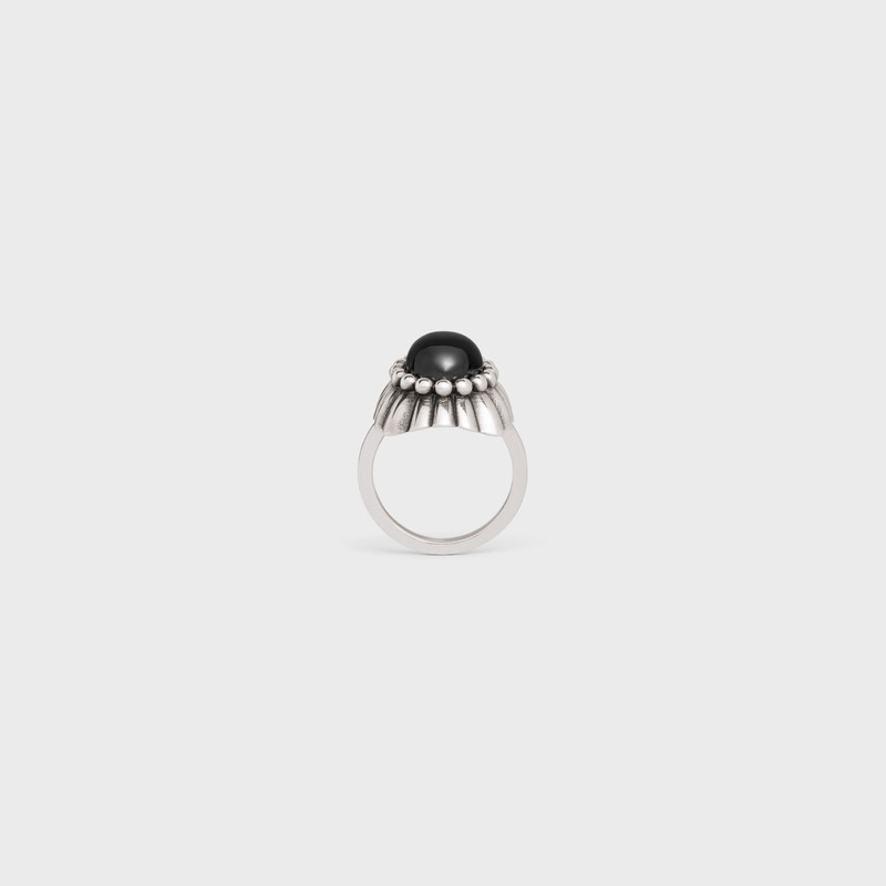 Celine Folk Ring in Brass with Rhodium Finish and Onyx 1