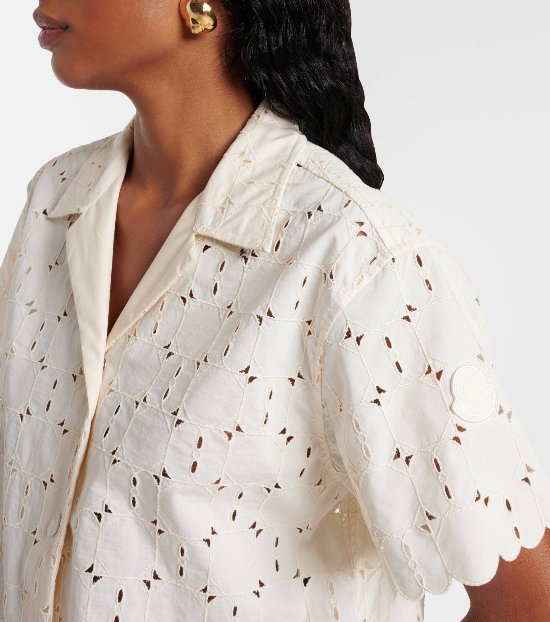 Broderie anglaise cotton-blend bowling shirt - 4