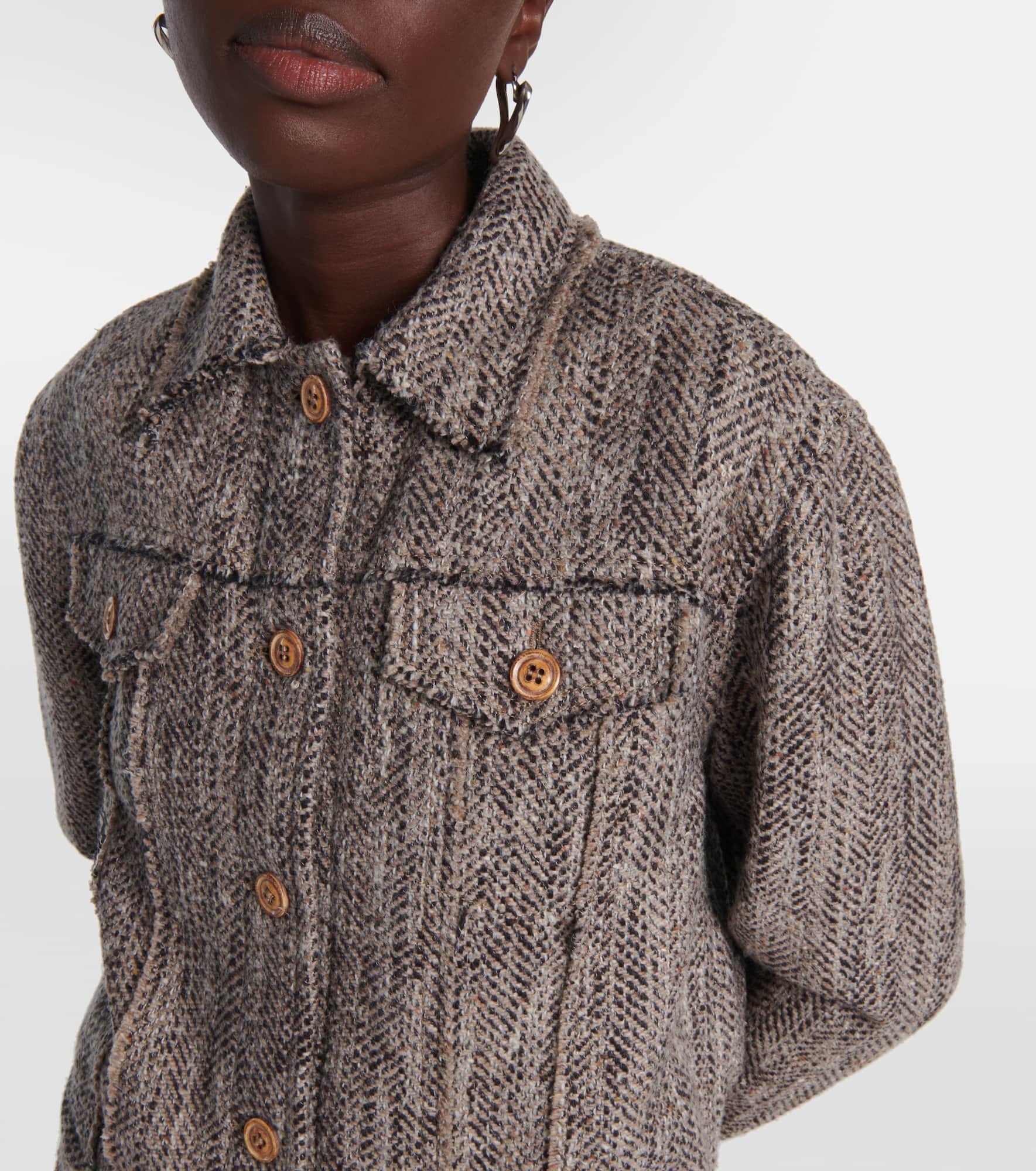 Oiasa herringbone wool-blend jacket - 4