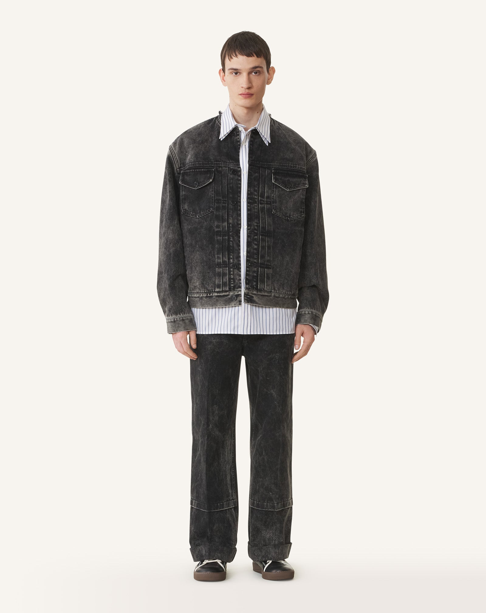 COLLARLESS DENIM JACKET - 2