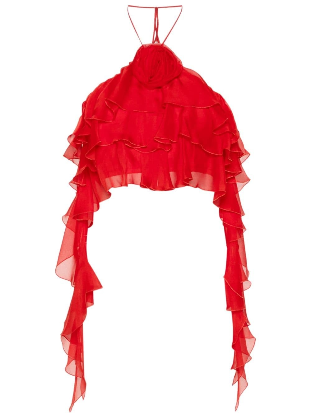 sash-detail ruffled crop top - 1