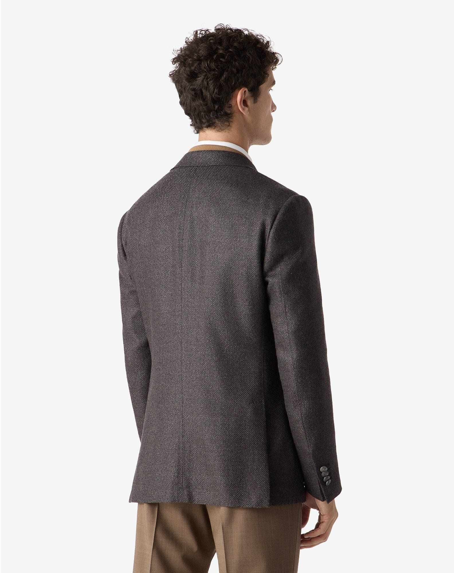 Brown wool, cashmere and silk hopsack jacket - 3