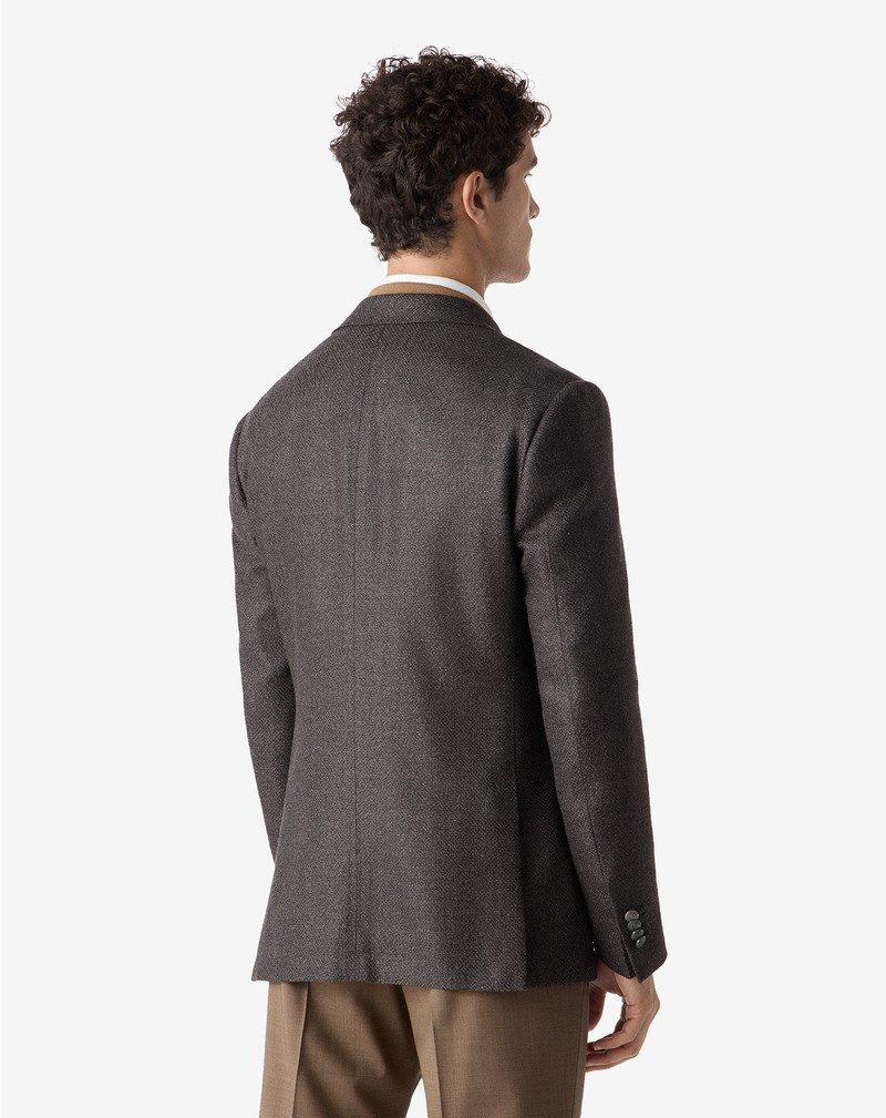 Brown wool, cashmere and silk hopsack jacket 3