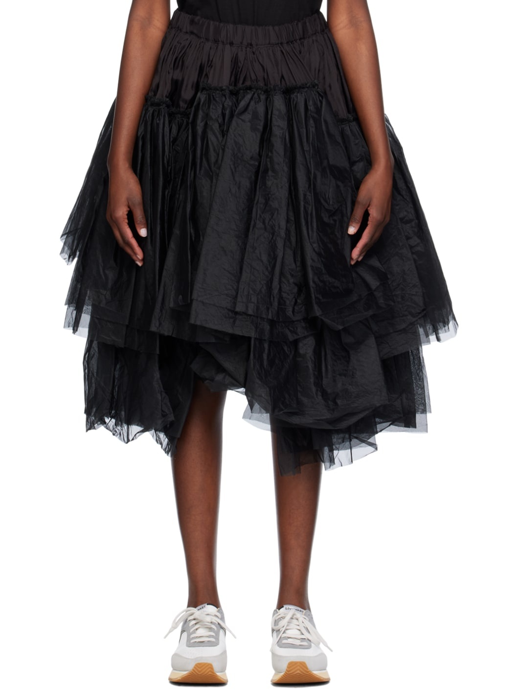 Black Tiered Midi Skirt - 1