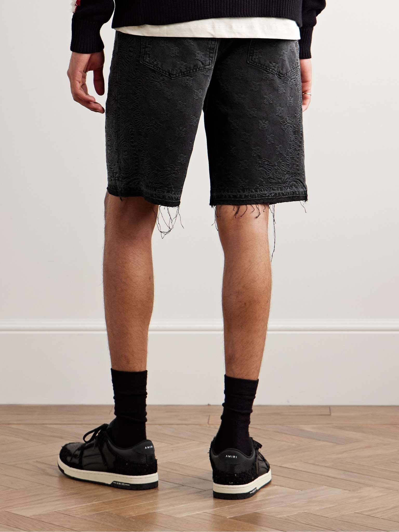 Straight-Leg Frayed Denim-Jacquard Shorts - 4