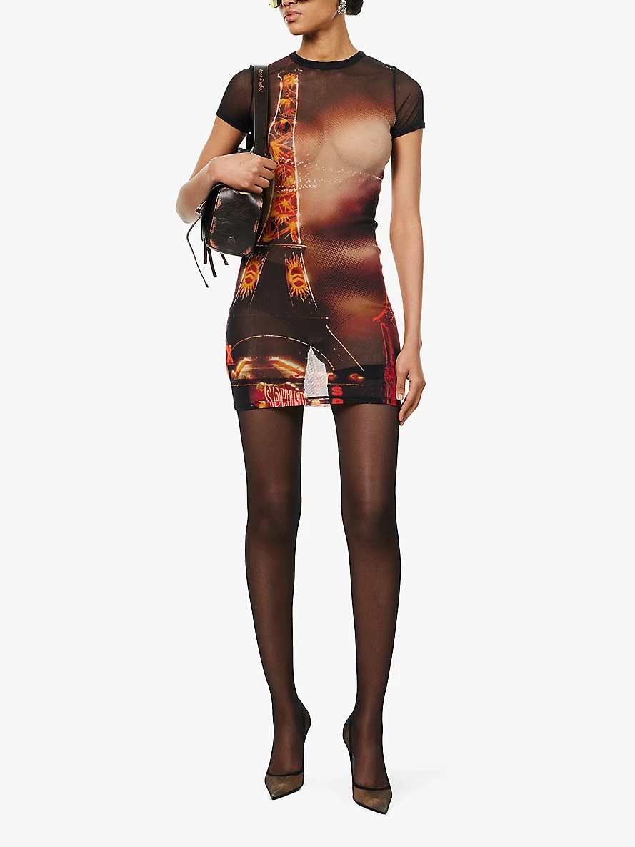 Pigalle graphic-print mesh mini dress - 2