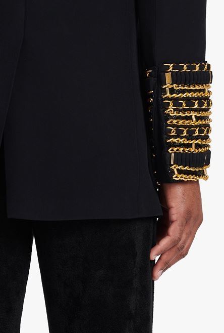 Black twill blazer with double-breasted gold-tone buttoned fastening - 6