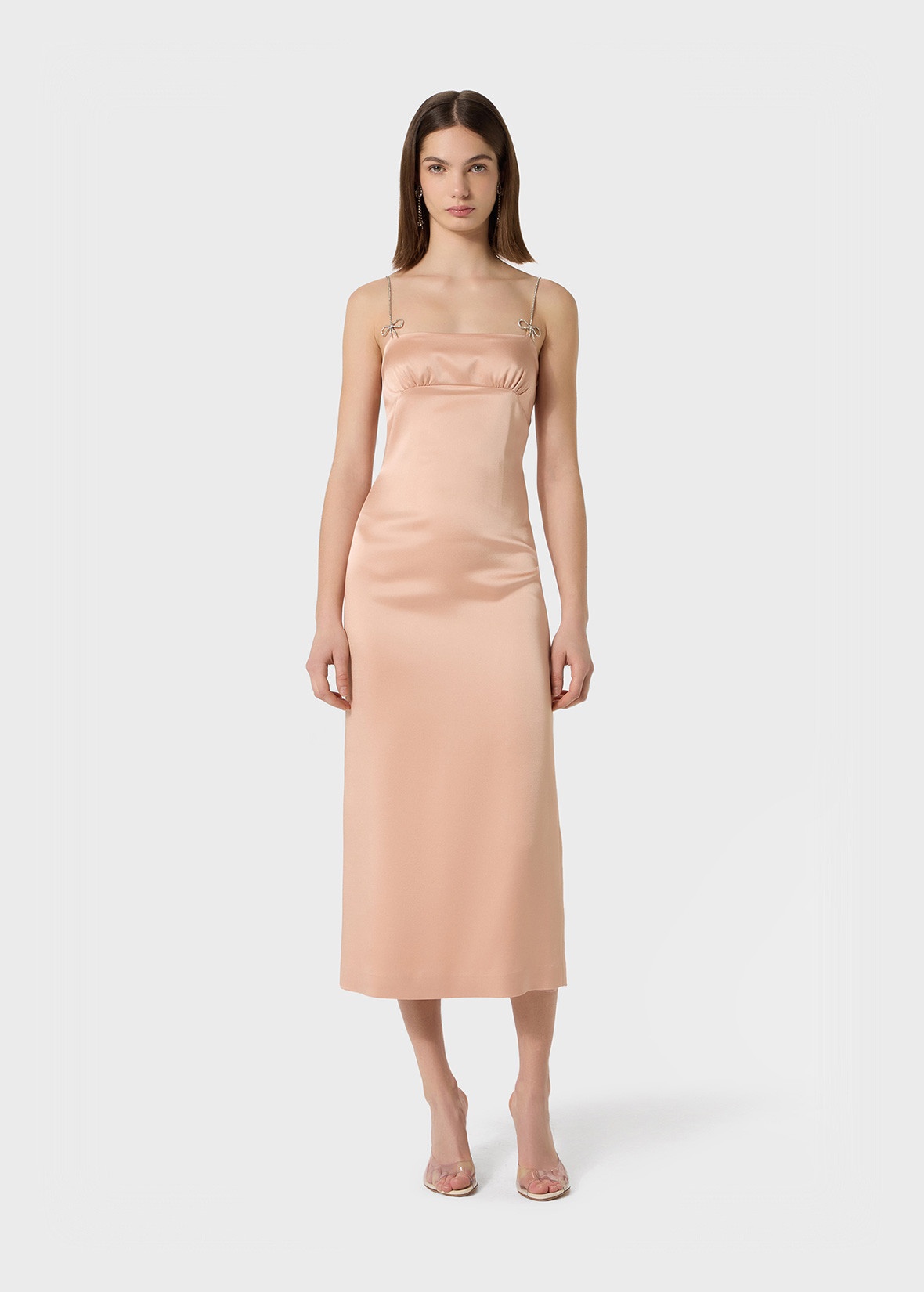 MIDI DRESS IN SATIN WITH RHINESTONE DETAILS - 2