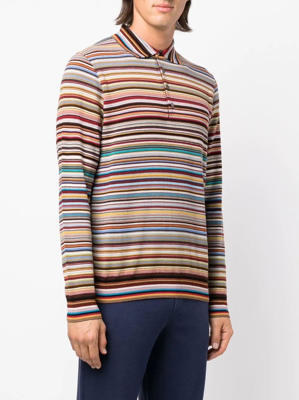 striped long-sleeved polo shirt - 3