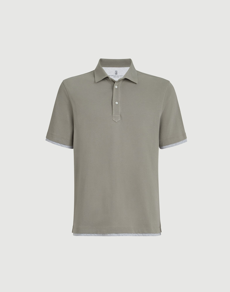 Cotton piqué shirt-style collar polo with faux-layering 1