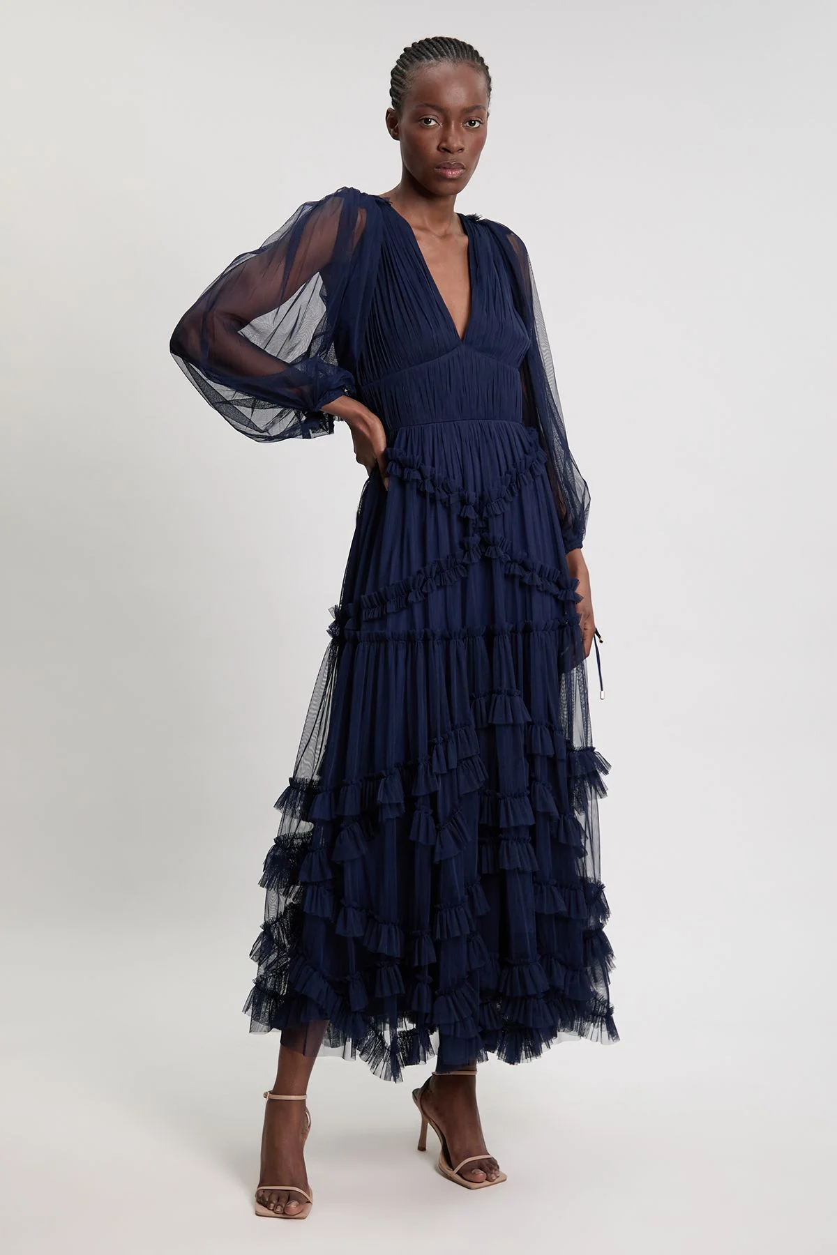 karen millen maxi dress long sleeve Purple KarenMillen Ombre Floral Soft Pleated Long Sleeve Maxi Dress