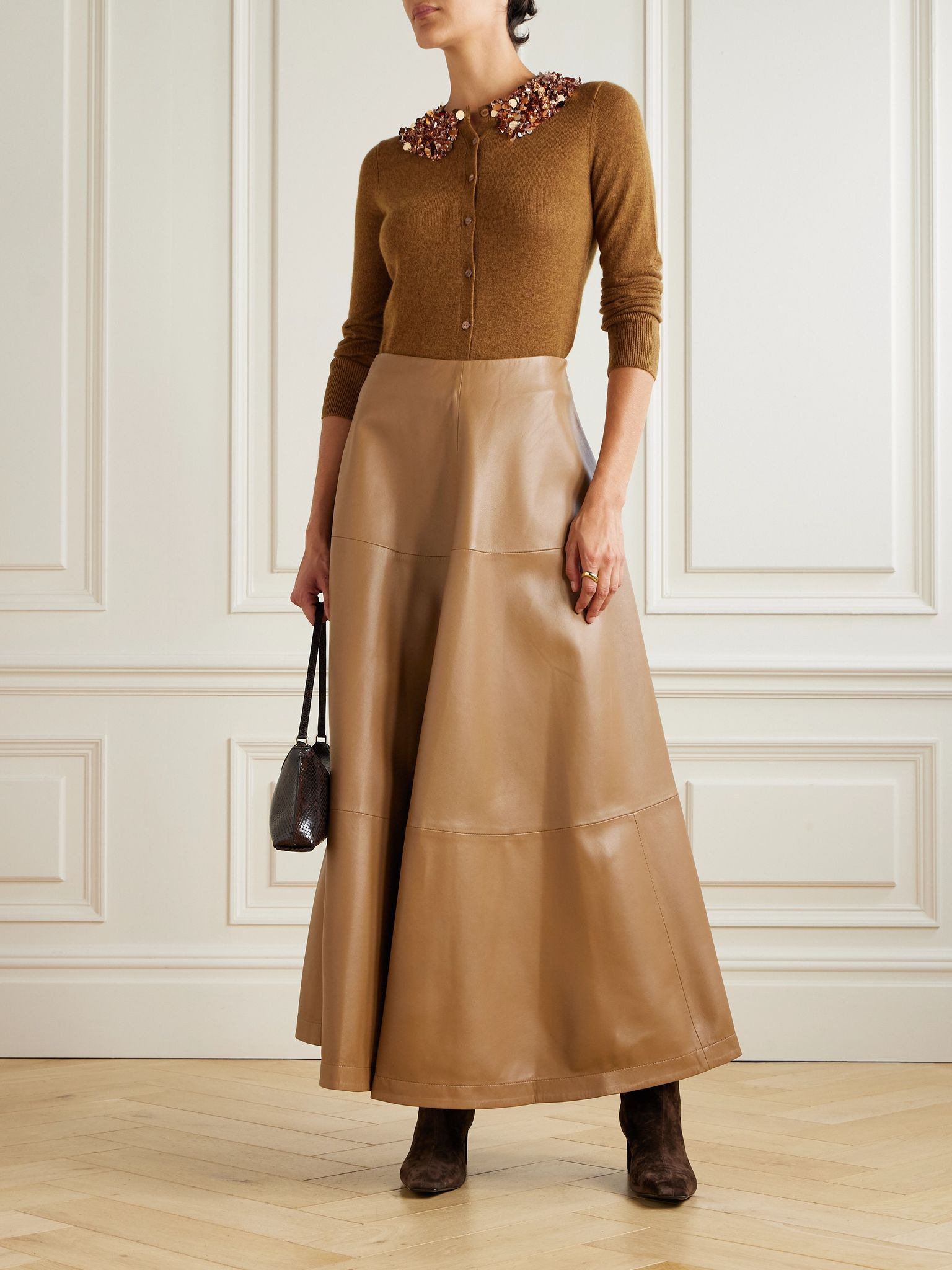 Margaux sequin-embellished cashmere cardigan Bronze - 2