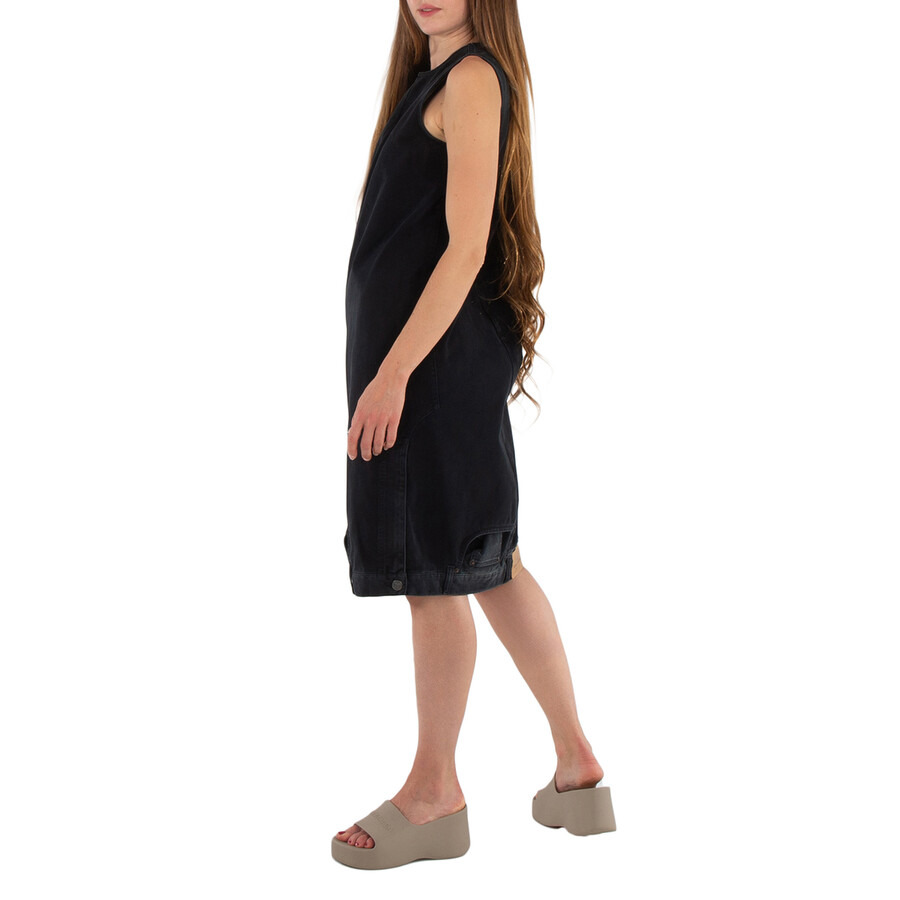 Balenciaga Sunbleached Black Upside Down Denim Midi Dress - 2