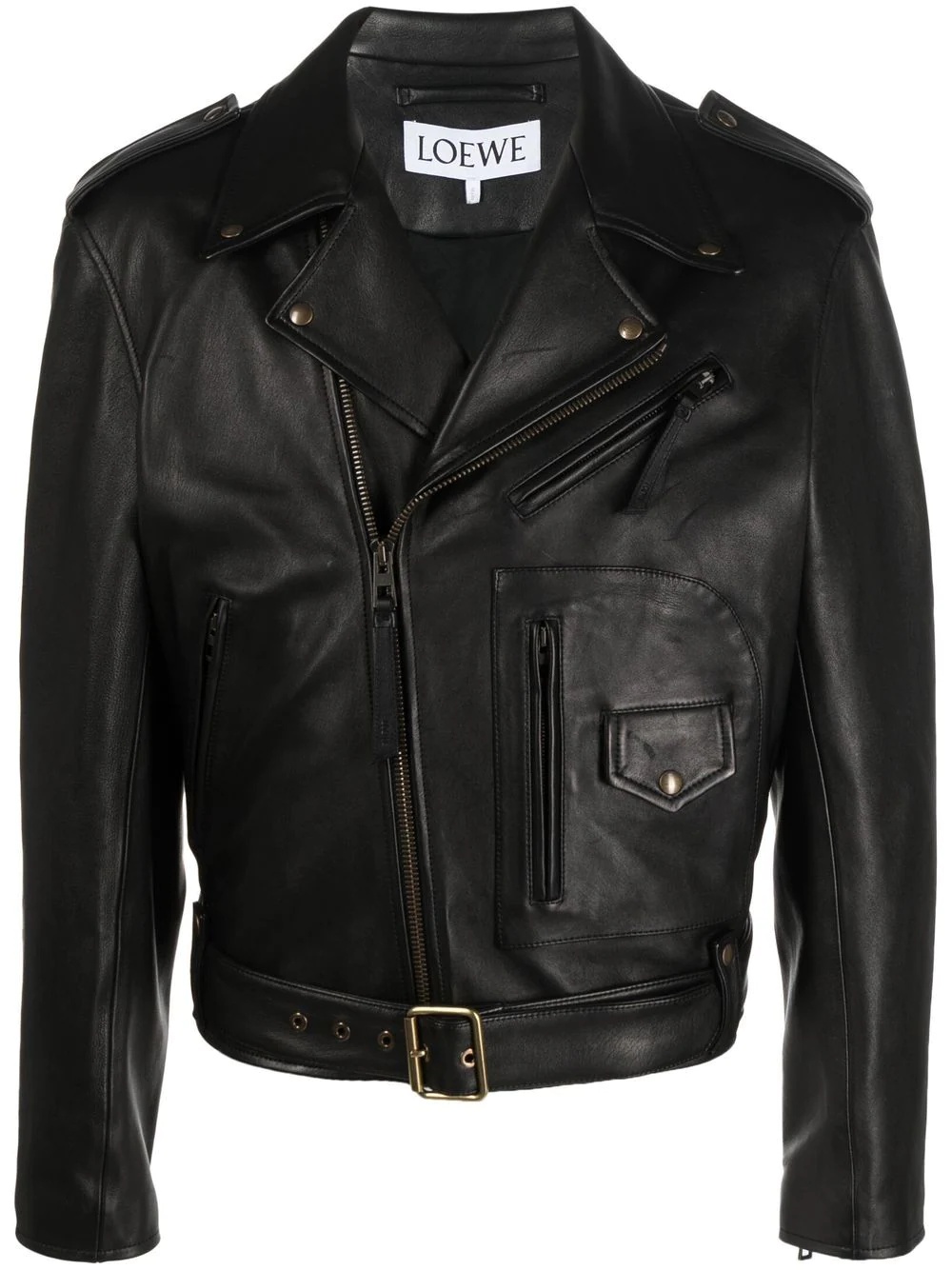 belted leather biker jacket - 1