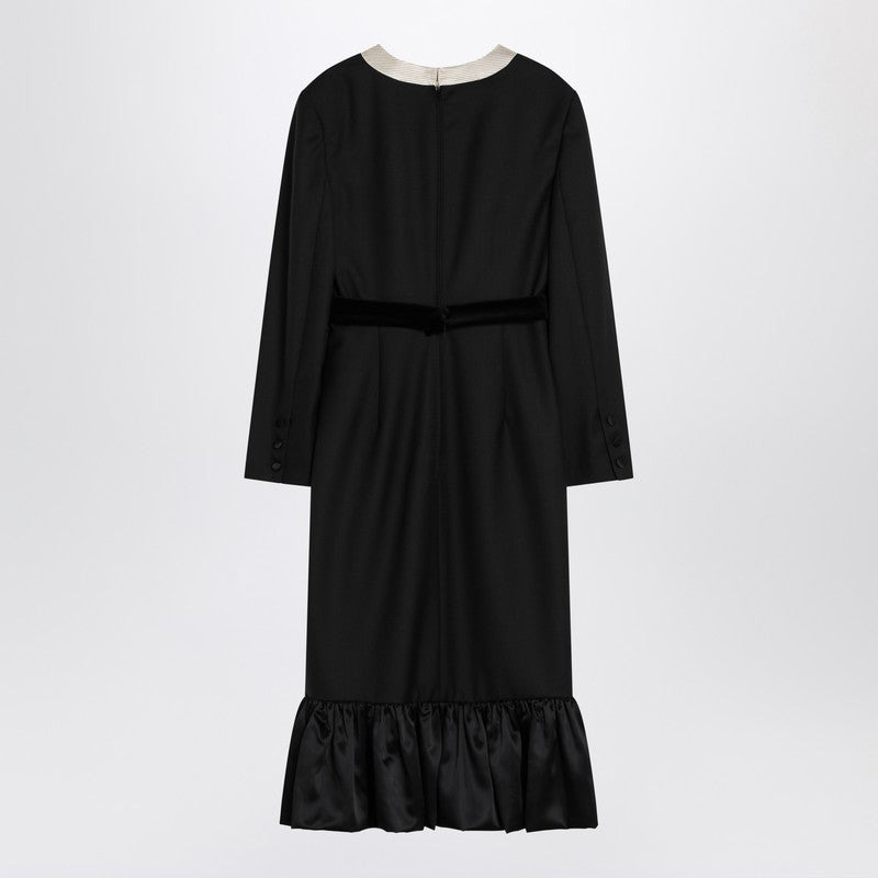 Valentino Black Midi Wool Dress With Bows Women - 2