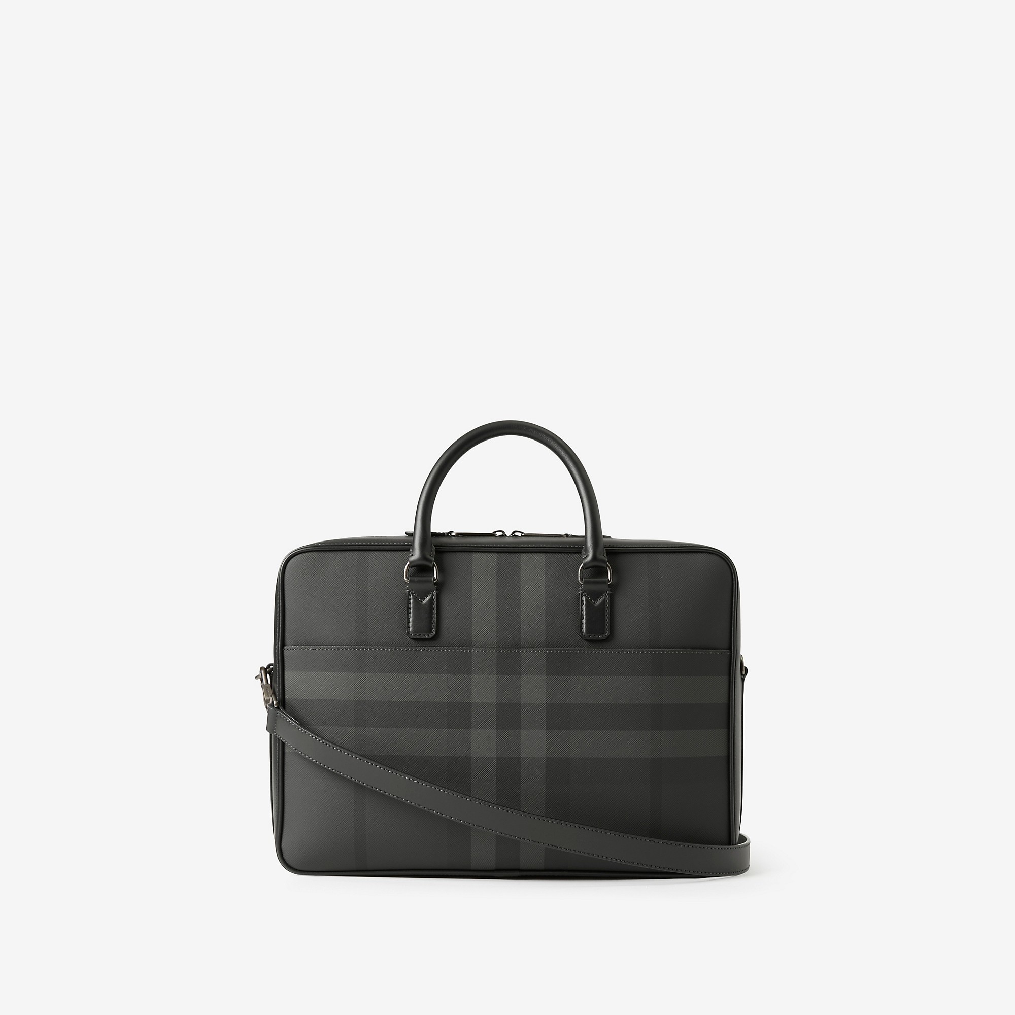 Charcoal Check and Leather Briefcase - 3