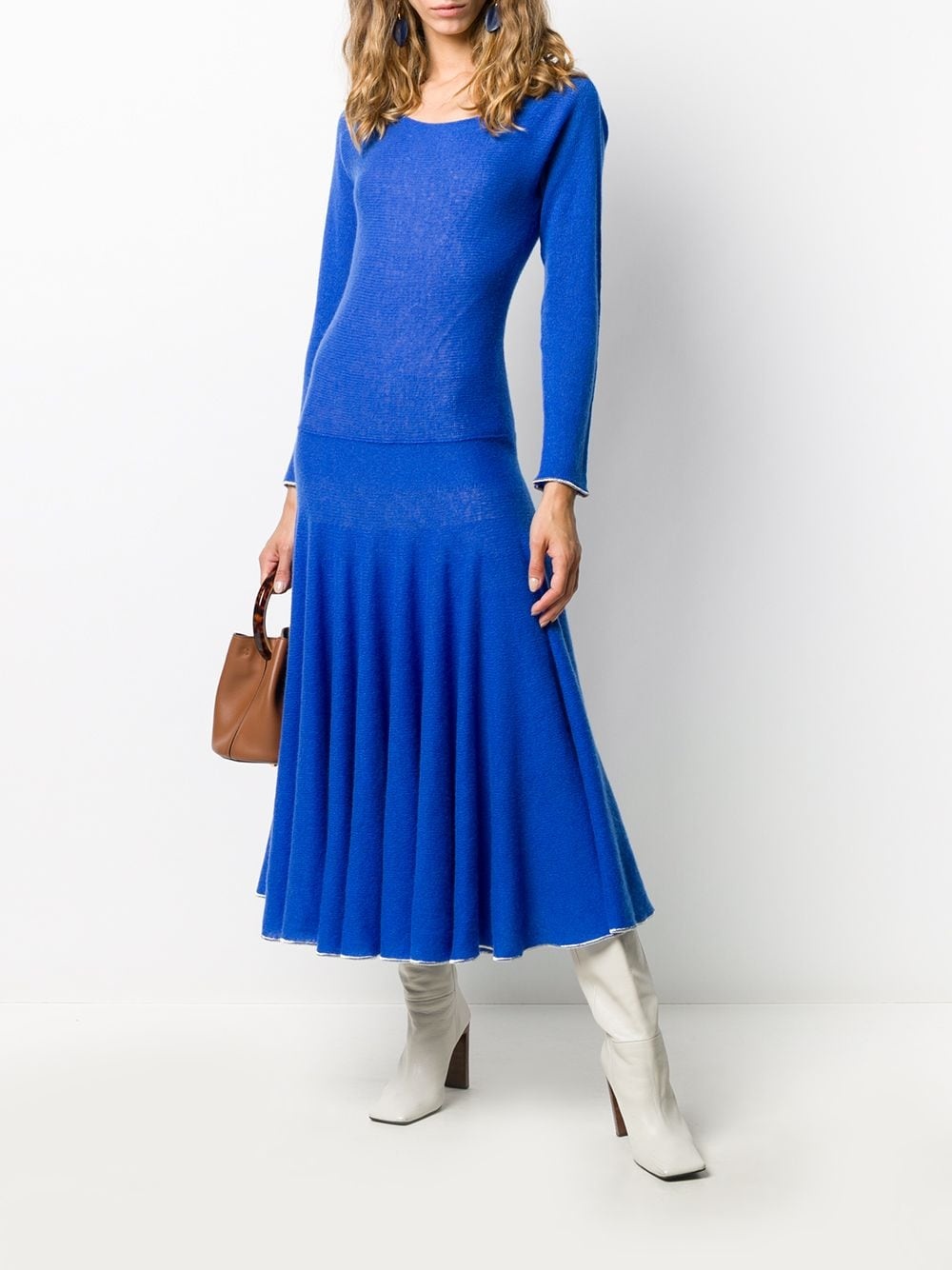 boat-neck long knitted dress - 2