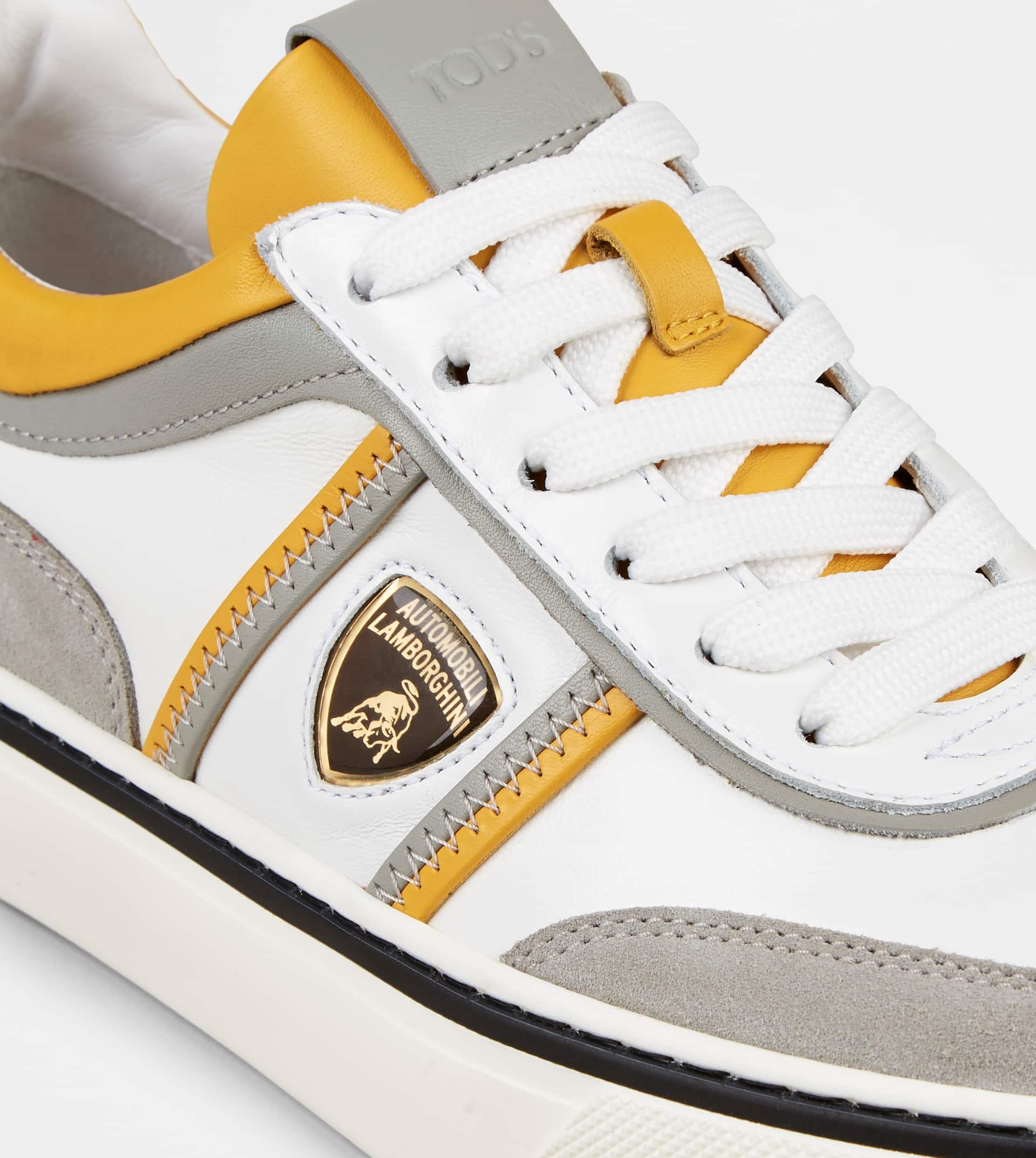 SNEAKERS IN LEATHER - GREY, WHITE, YELLOW - 5