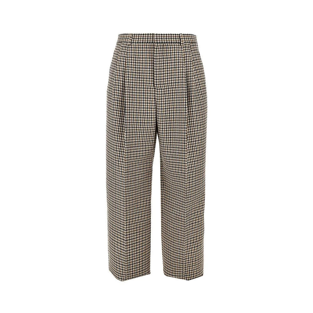CHECK TWEED PLEATED PANTS - 1
