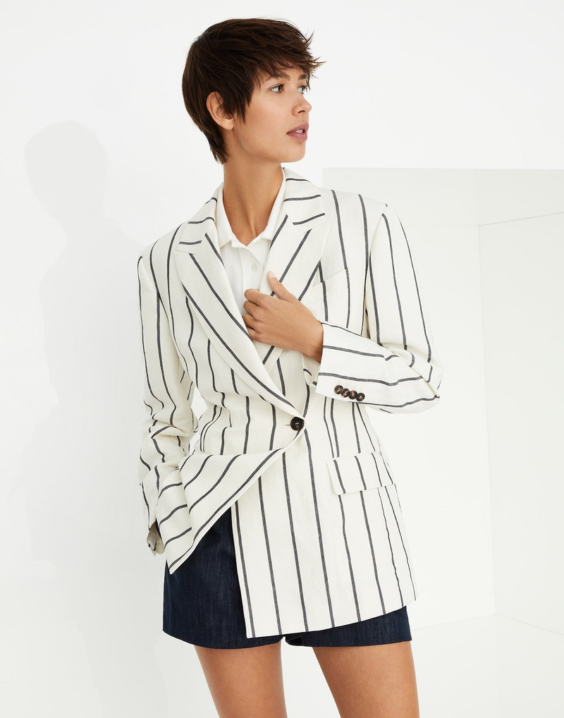 Striped linen and cotton blazer with monili 1