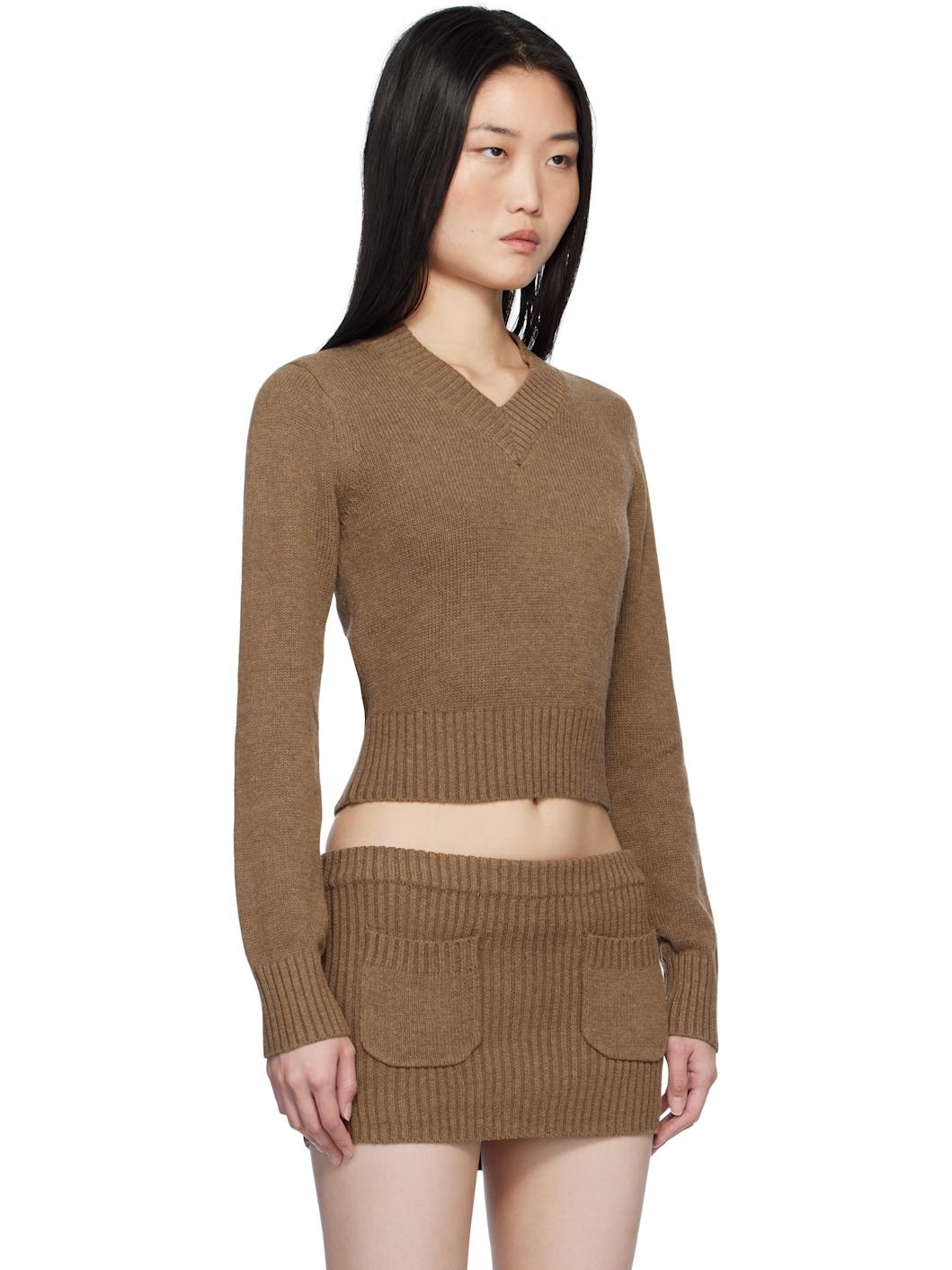 Brown Rowe V Neck Knit Sweater - 2