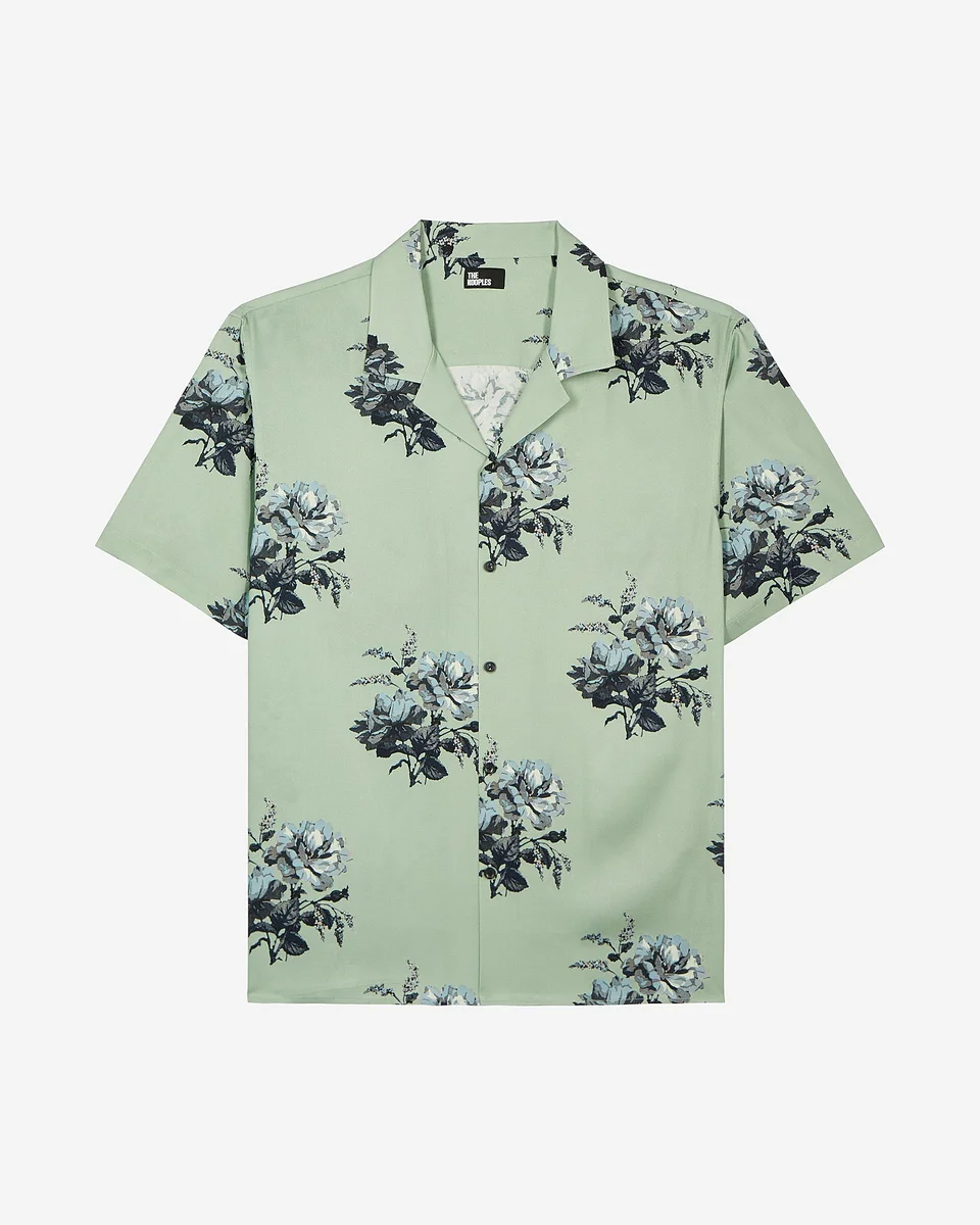 GREEN FLORAL PRINT SHORT-SLEEVE SHIRT - 1