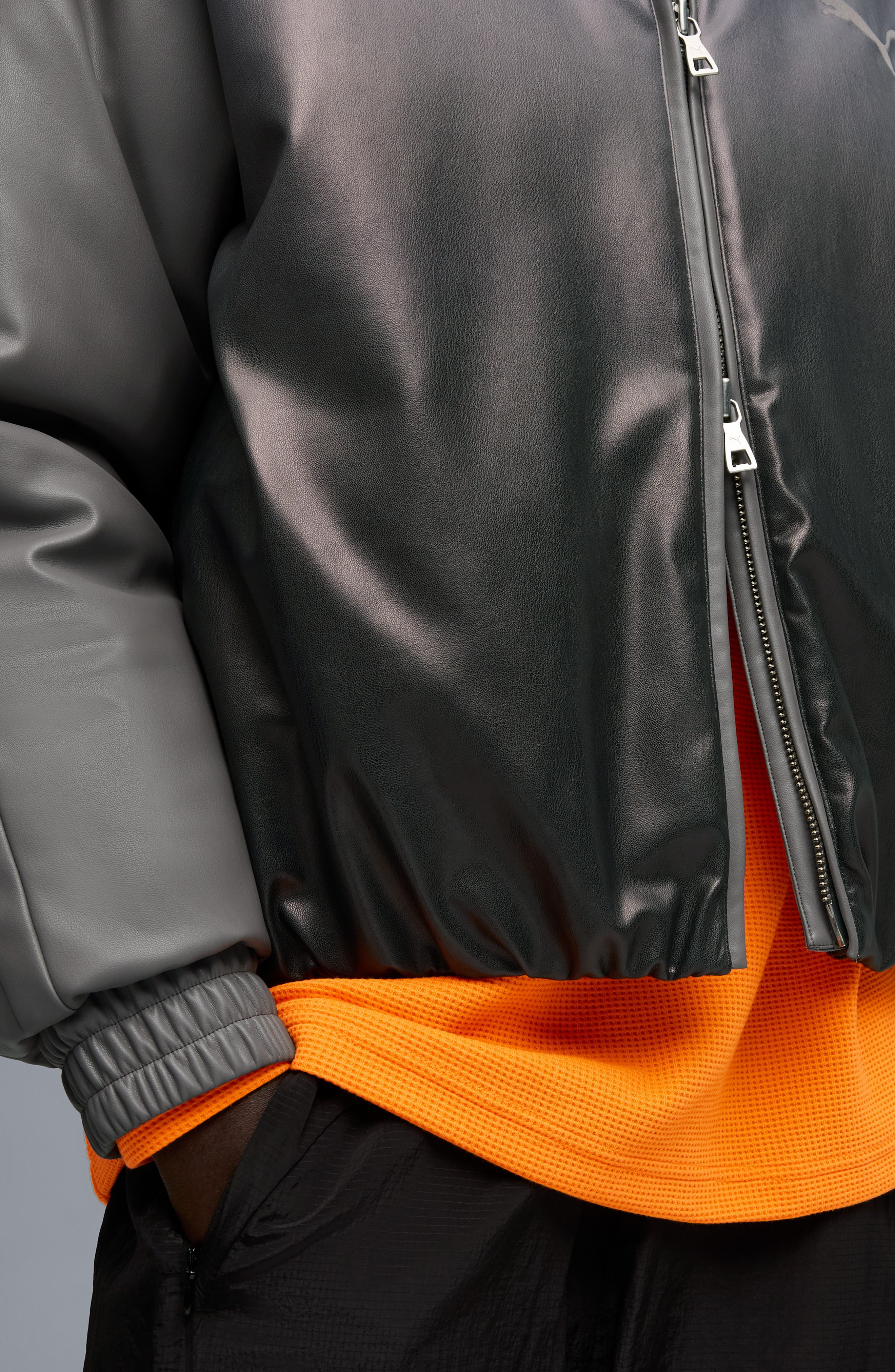 PUMA Oversize Faux Leather Bomber Jacket in Shadow Gray at Nordstrom - 3