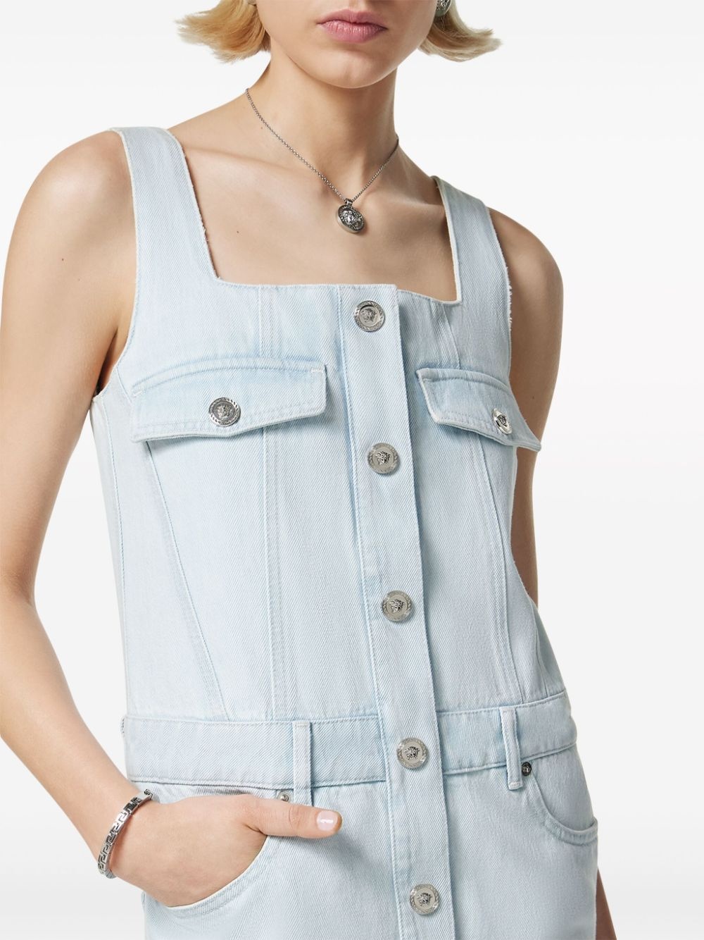 Medusa-buttons denim minidress - 5