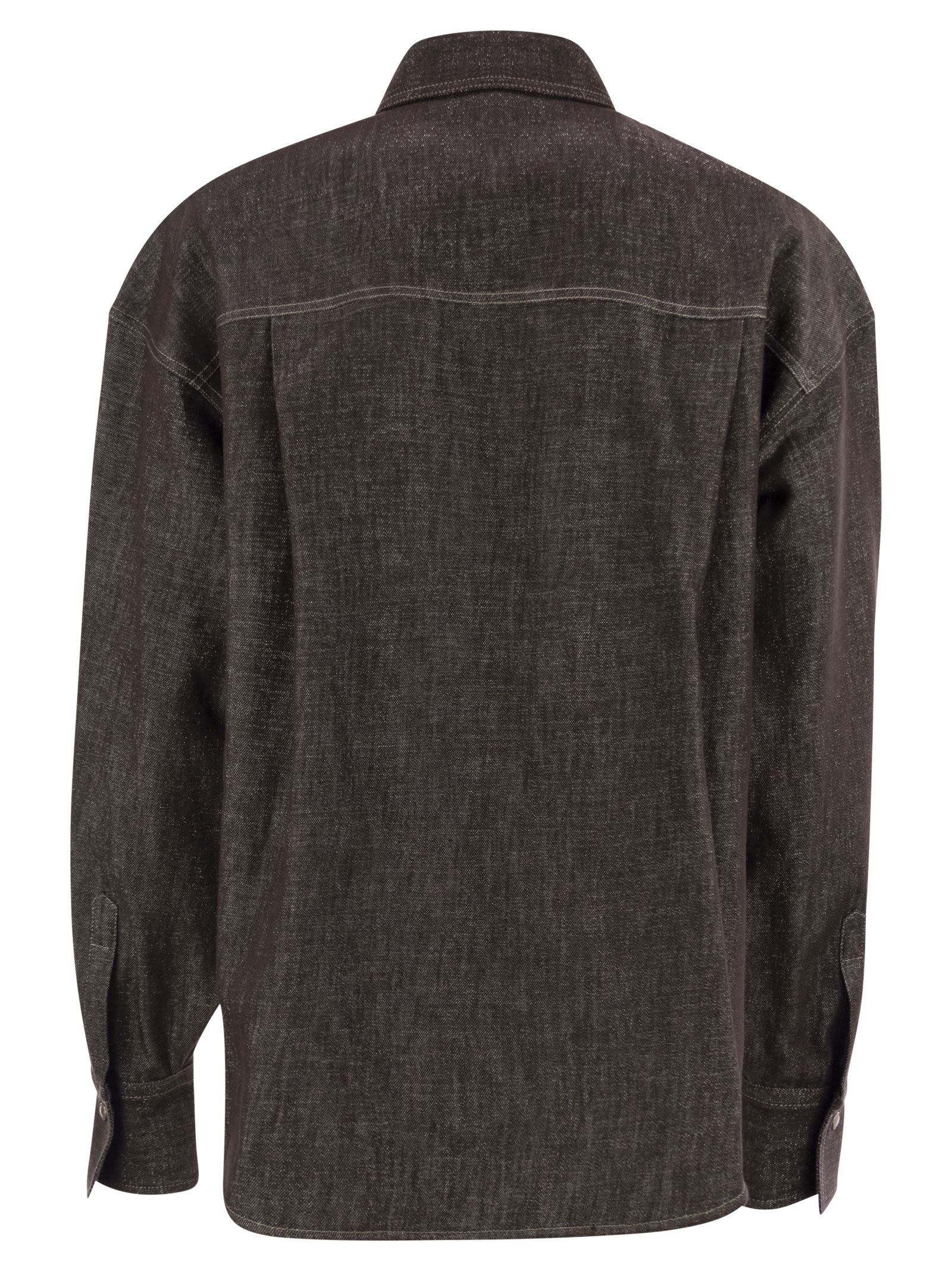 Brunello Cucinelli Women Sparkling No-Fade Denim Shirt With Shiny Flap Detail - 2