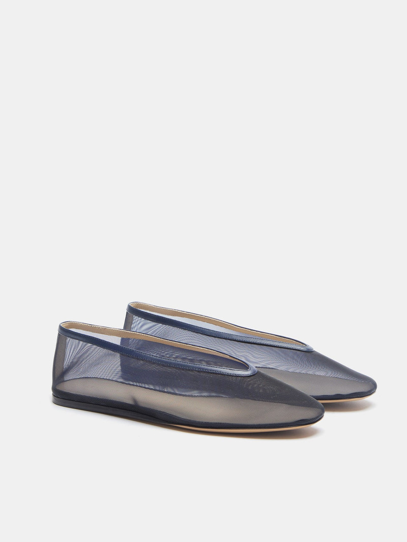 LE MONDE BÉRYL Luna leather-trimmed 메쉬 발레 플랫 outlook