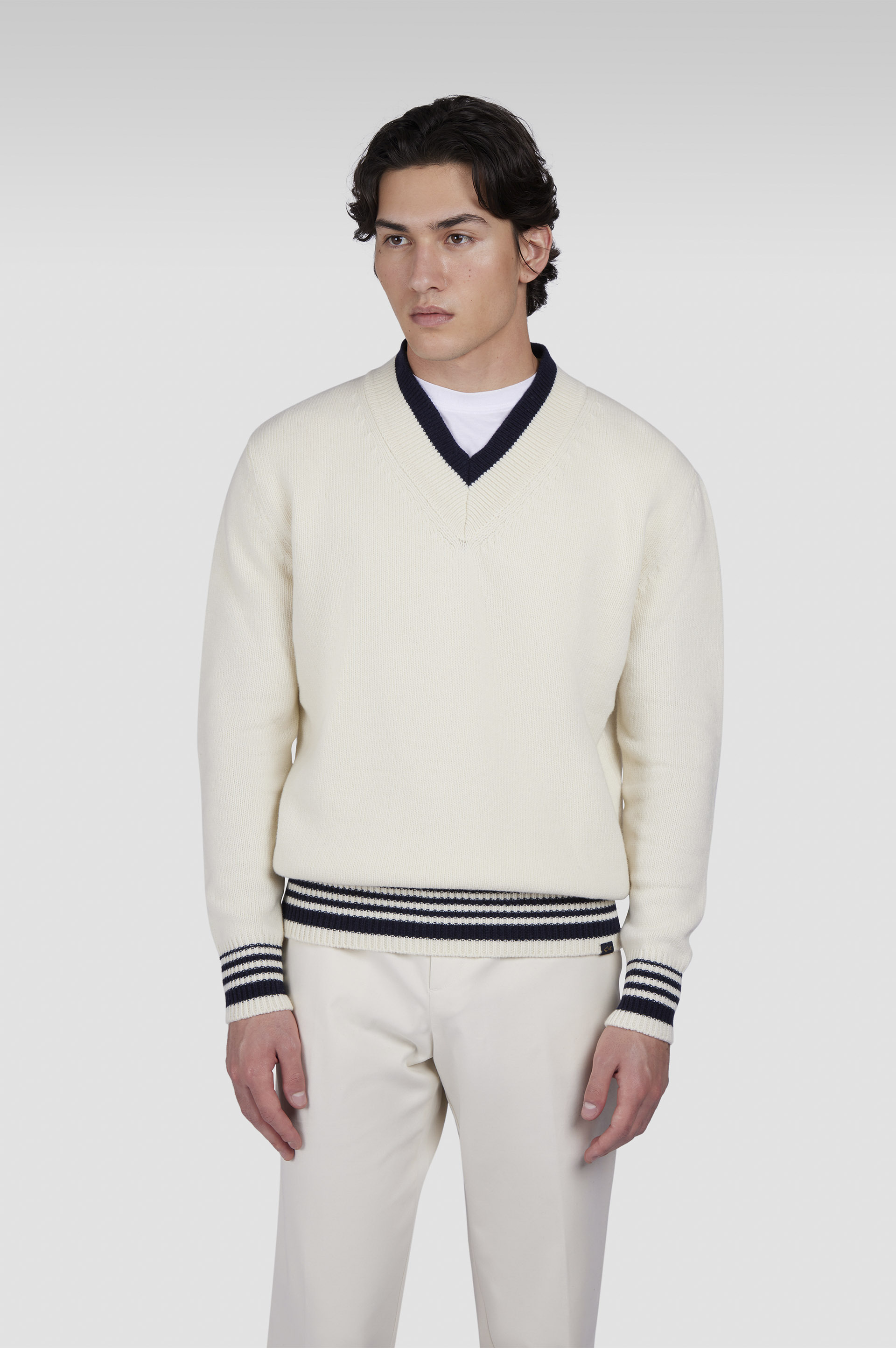 SWEATER IN RE-WOOL WITH V-NECK - 7