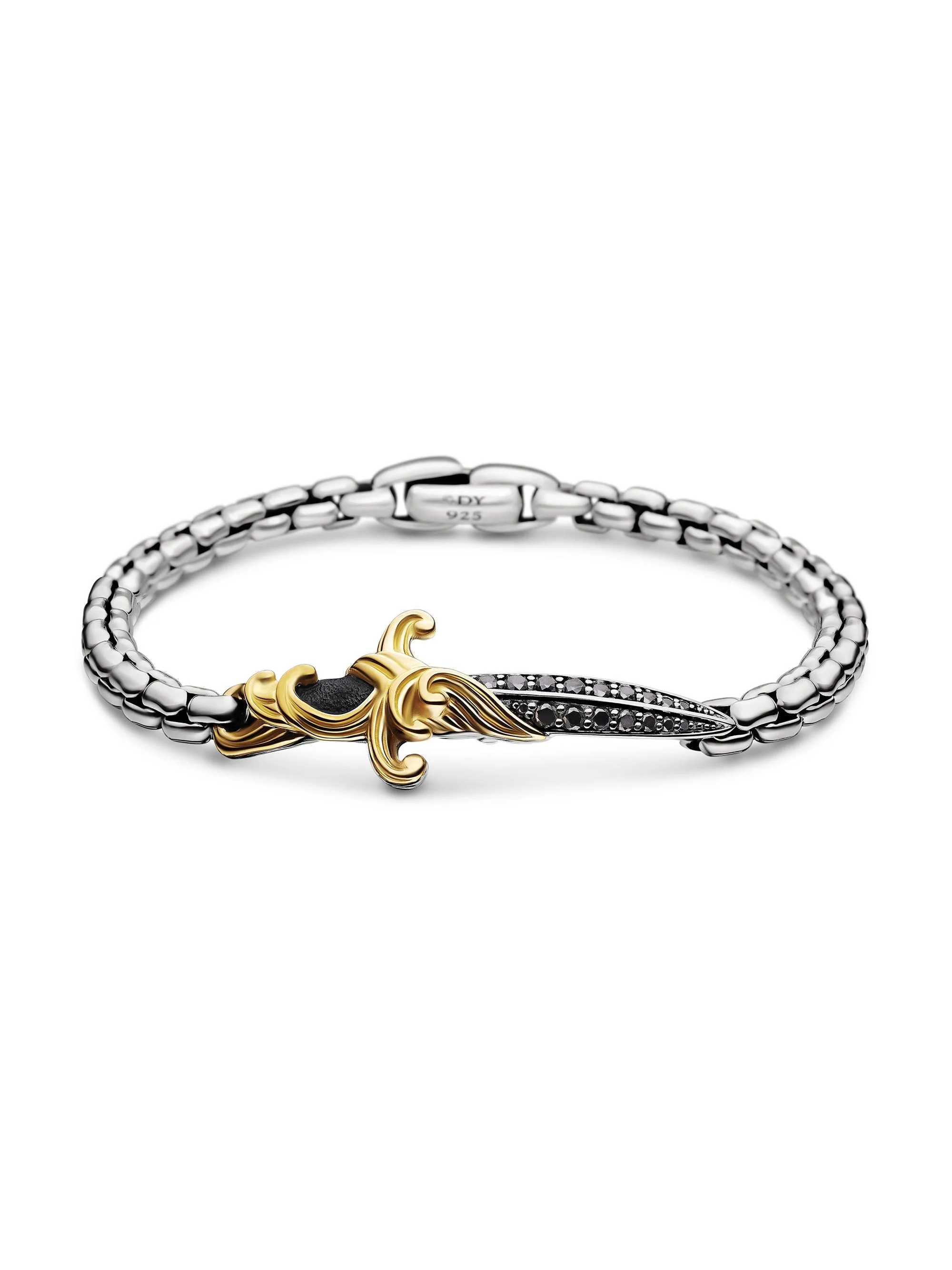 Men's Waves Dagger Bracelet with 18K Yellow Gold and Pavé Black Diamonds - Black Diamond - 1