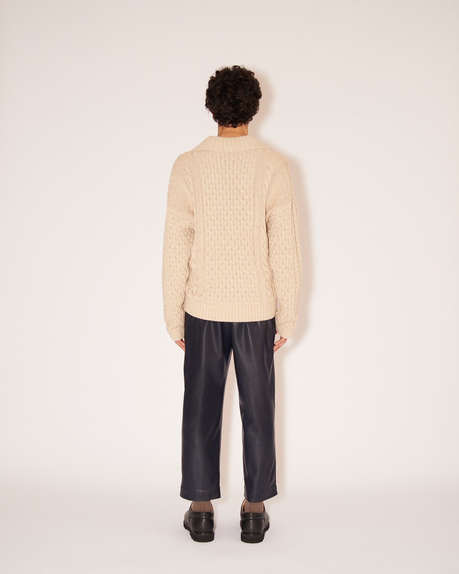SYED - Cotton-cable oversized v-neck sweater - Pebble - 5