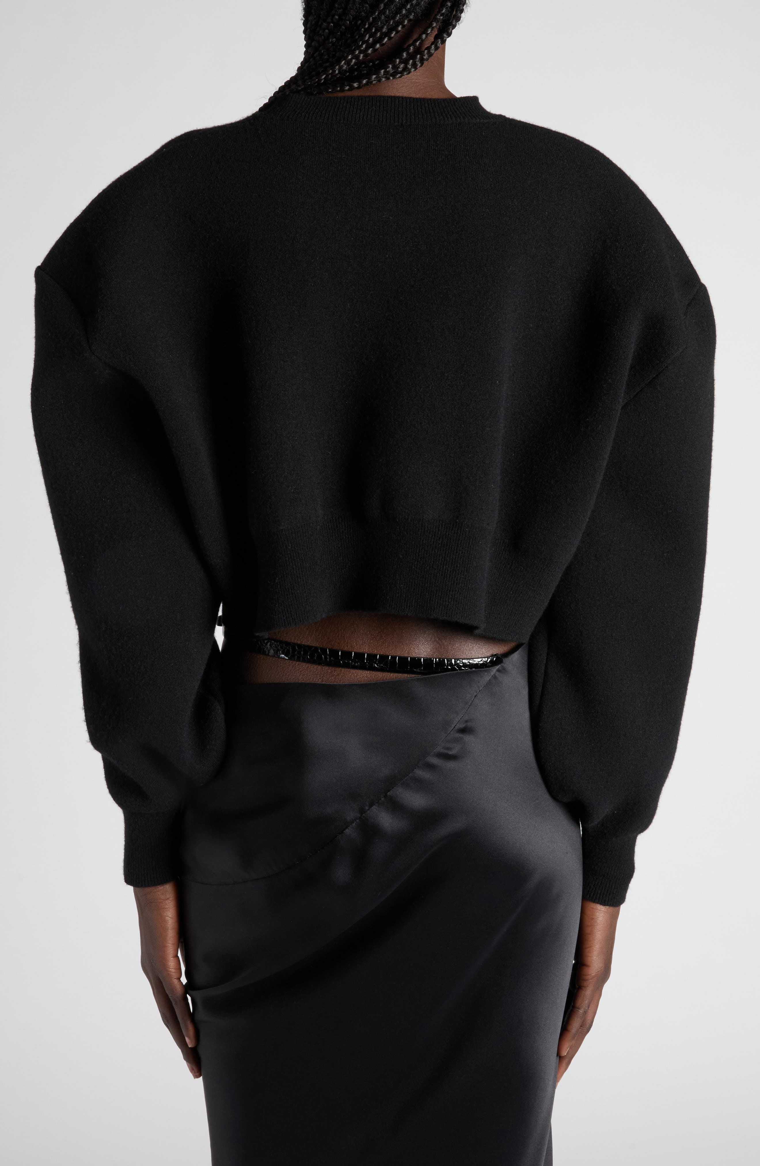 TOM FORD Sculptural Double Face Virgin Wool Blend Crop Sweater in Black at Nordstrom - 3