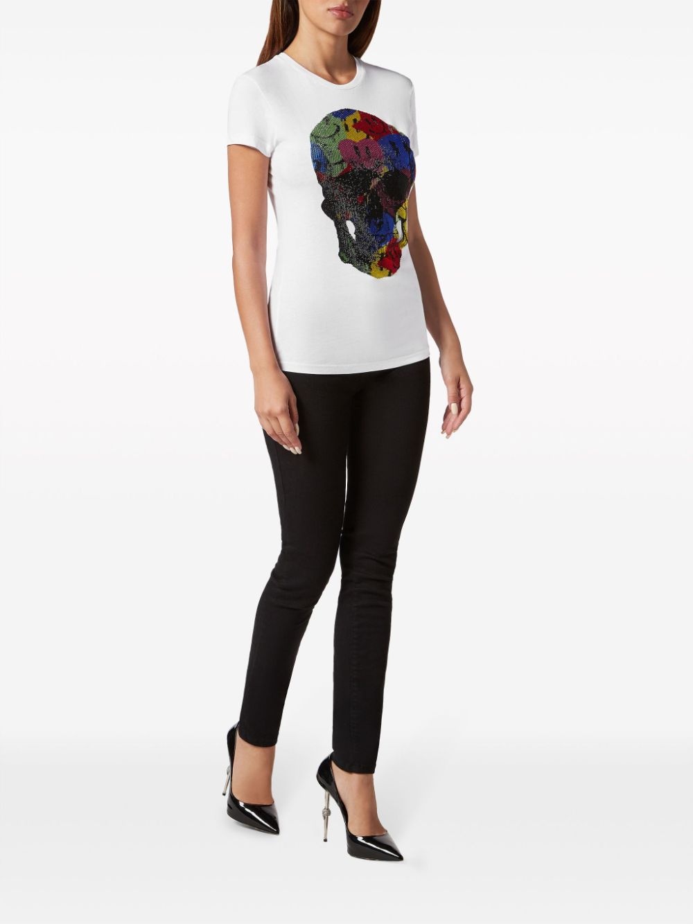 skull-print rhinestones-embellishment T-shirt - 2
