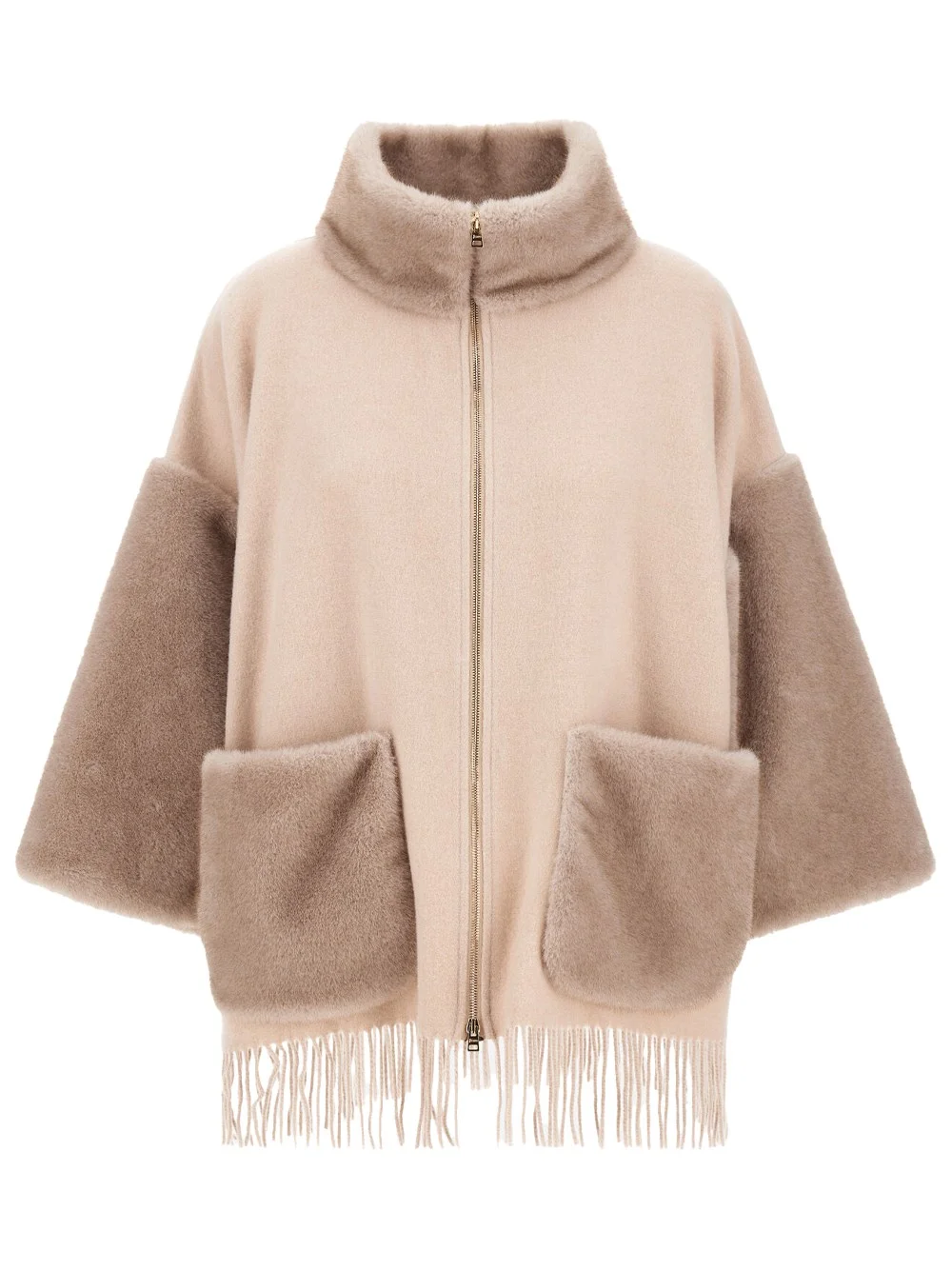 WOOL, CASHMERE AND MELANGE PONCHO WITH MINK EFFECT - 1