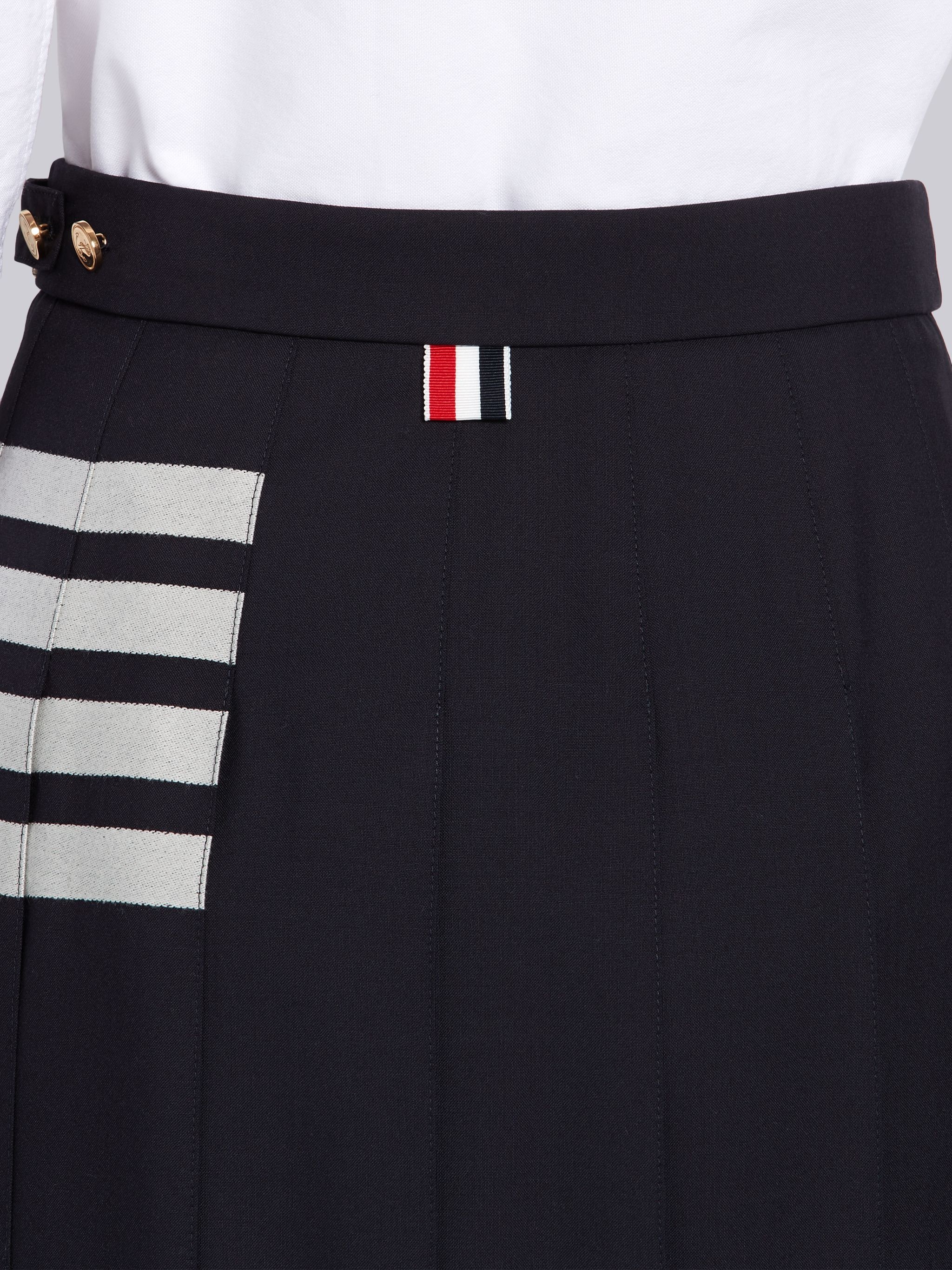 Navy Wool Plain Weave Pleated 4-Bar Skirt - 6