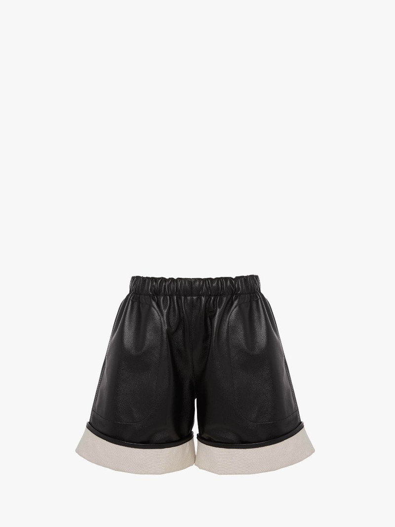 CONTRAST LEATHER HEM SHORTS 1